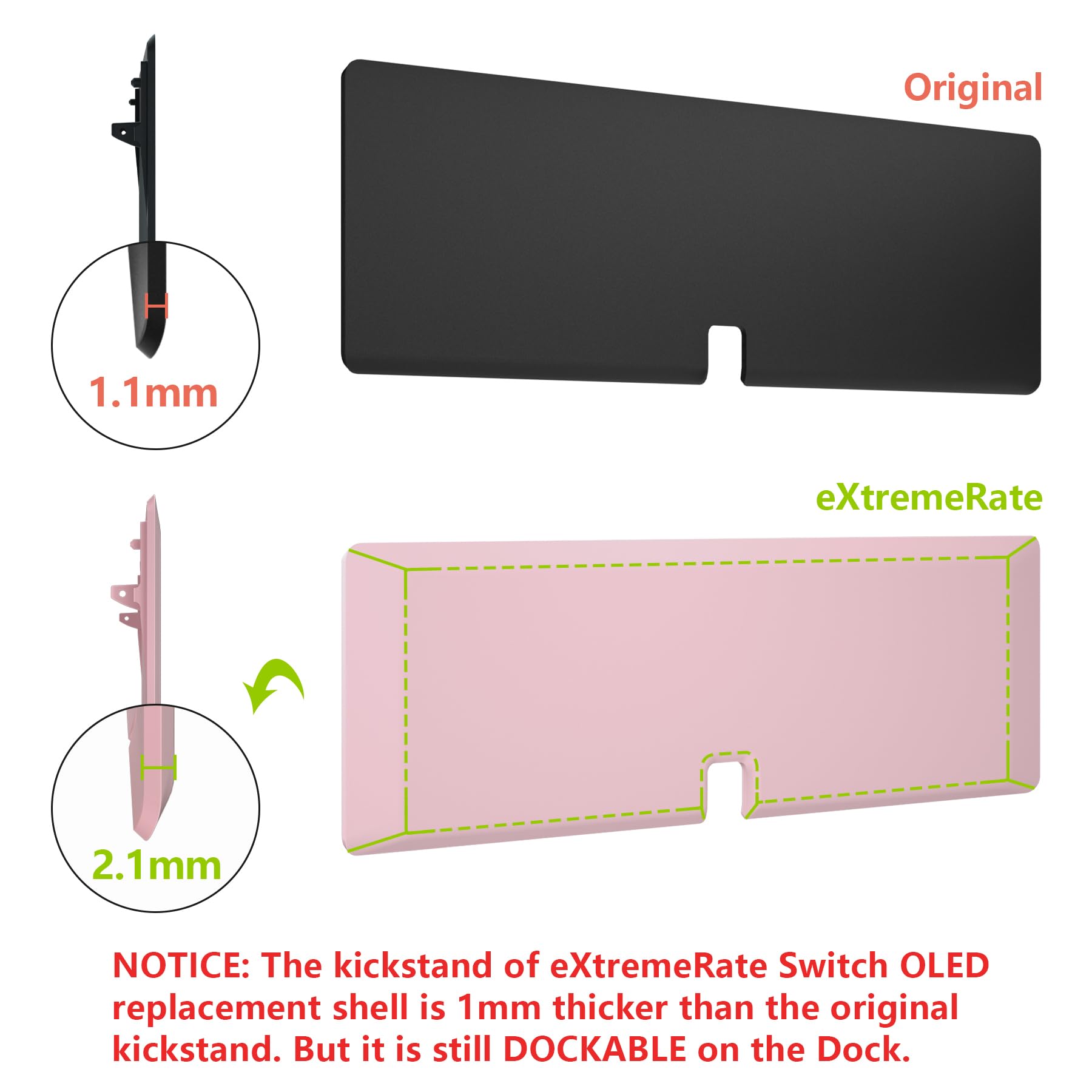eXtremeRate Coque Complète de Remplacement avec Bouton pour Nintendo Switch OLED, Coque avec Bouton avec Support pour PC Personnalisé pour Nintendo Switch OLED, Rose Cerise