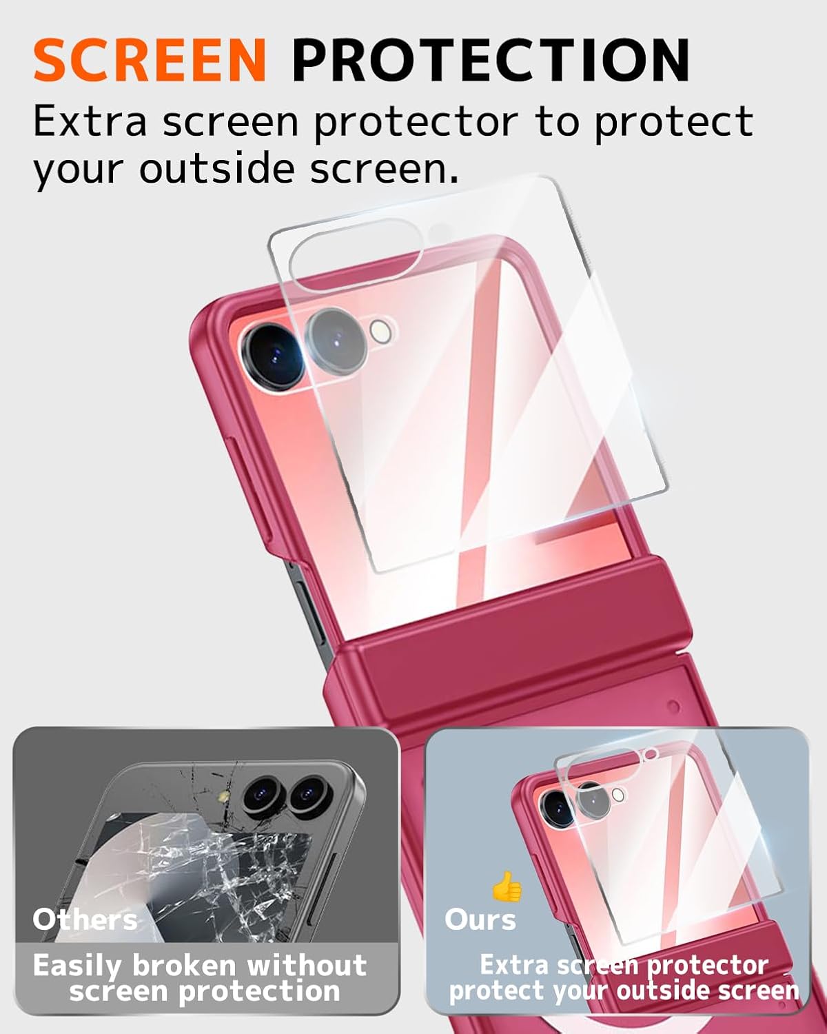 NINKI for Samsung Galaxy Z Flip 7 Case with Screen Protector,[Compatible with MagSafe] Hinge Protective Shockproof Rugged Translucent Matte Phone Case for Samsung Galaxy Z Flip 7 Rose Pink