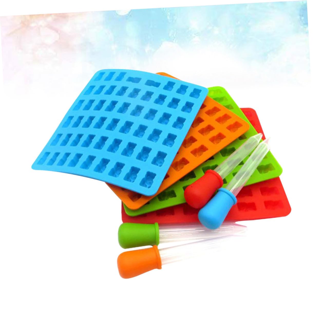 Moule à Chocolat Ours en Silicone 53 Cavités 4 Lots avec Compte-gouttes