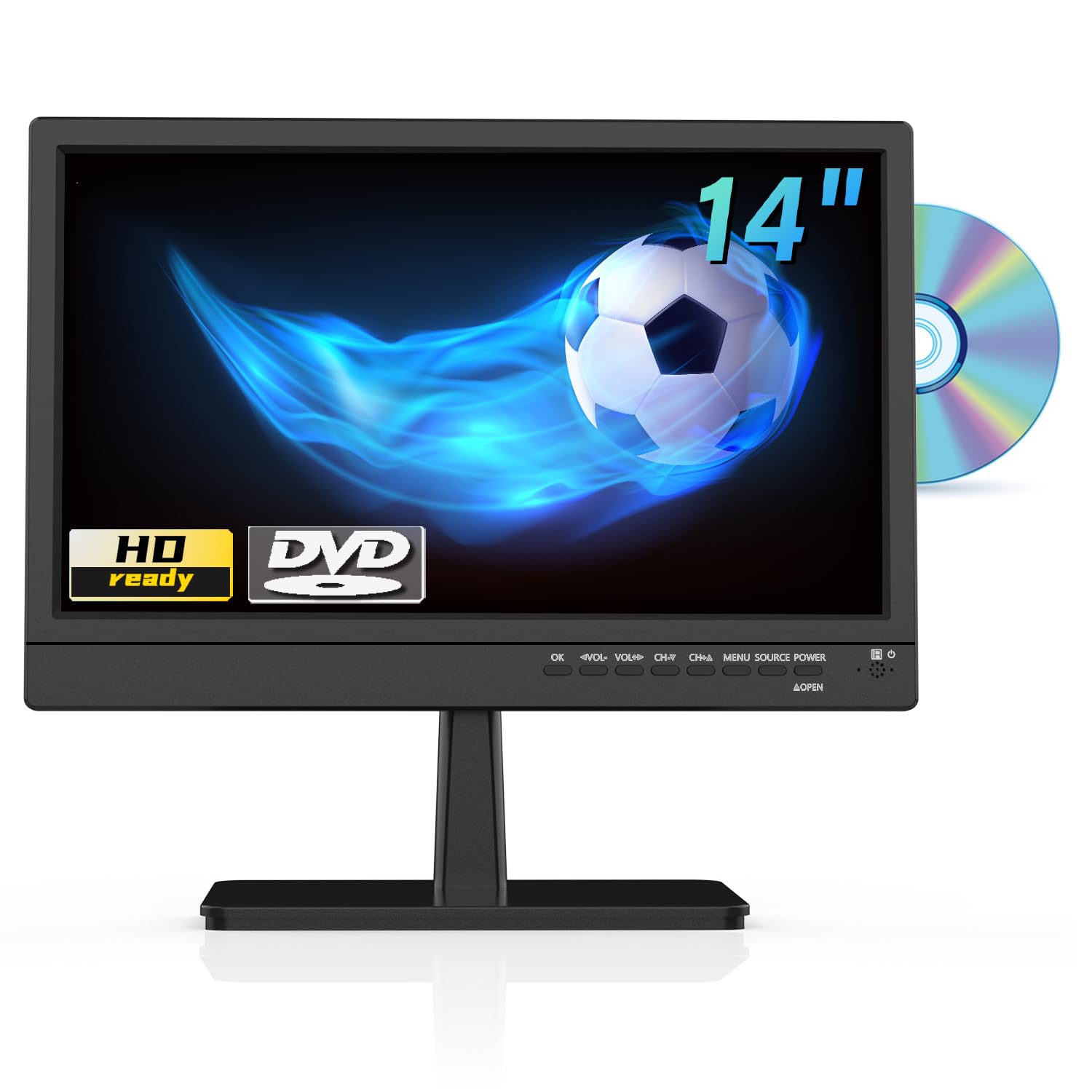 Feihe 14 Inch TV with DVD Player Built-in HD Flat Screen Small TV DVD Player Combo with ATSC