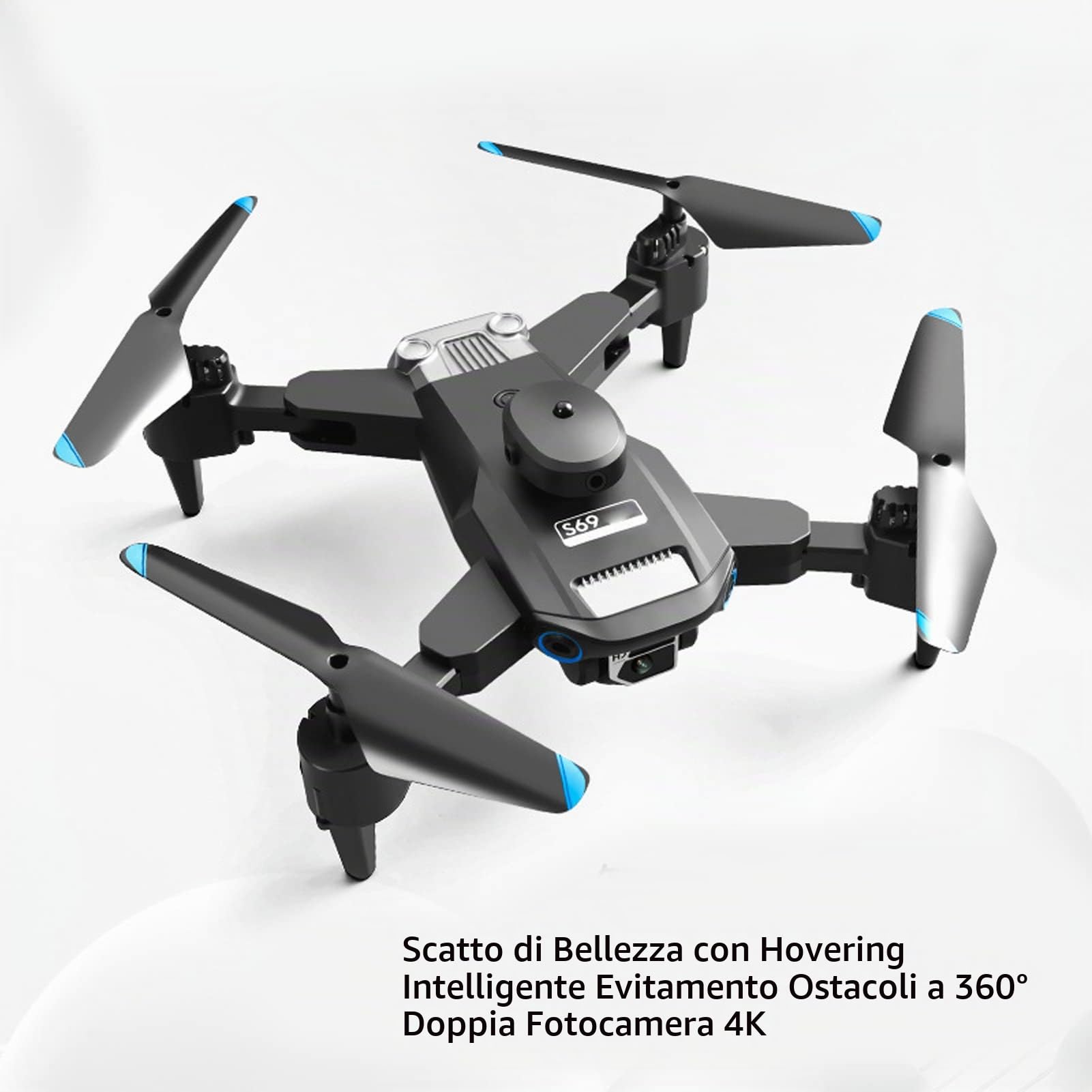Drone S69, Doppia Fotocamera 4K HD, Ripresa con Zoom 50X, Evitamento Intelligente Degli Ostacoli Multicanale a 360 Gradi, Giocattoli Sospesi Intelligenti, Regali per Bambini, Adulti, Principianti