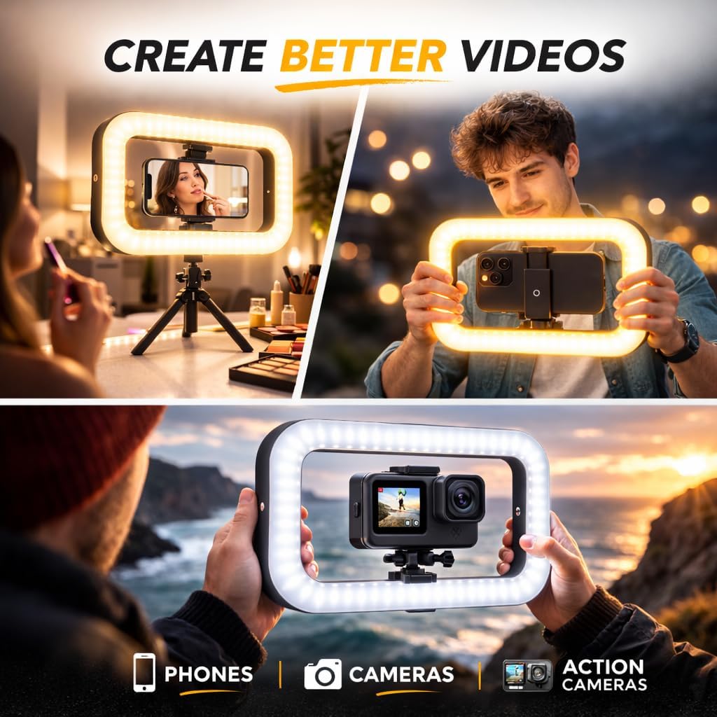 Smartphone Video Rig LED Ring Light, Rechargeable Handheld Phone Video Stabilizer, 8000mAh Built-in Battery for Recording & Streaming, Camera, YouTube, Tiktok, Makeup, ZanaTech