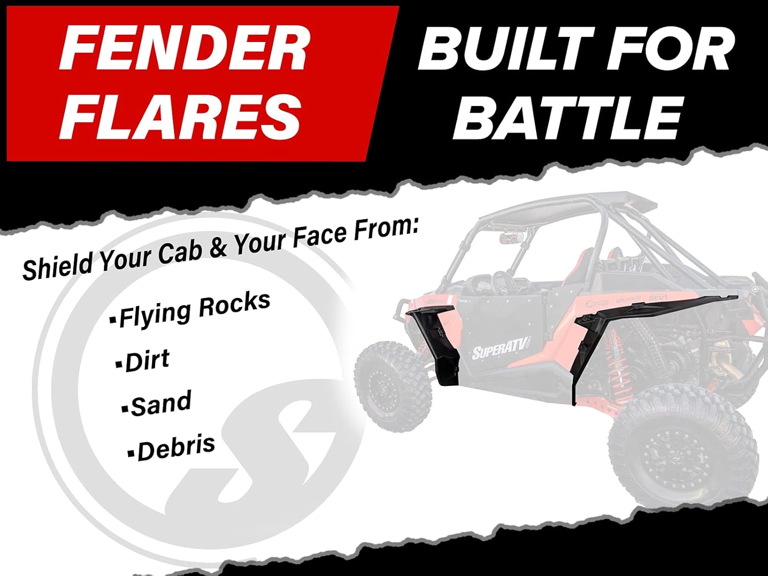 SuperATV Fender Flares Mud Guards for 2014-2023 Polaris RZR XP 1000 / XP 4 1000 | Extreme Durability | Additional 8.5” of Protection | Front and Rear