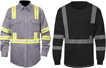 SKSAFETY FR Shirts for Men Long Sleeve, Welding Shirt Lightweight High Vis Fire Resistant Flame Retardant Shirt CAT2