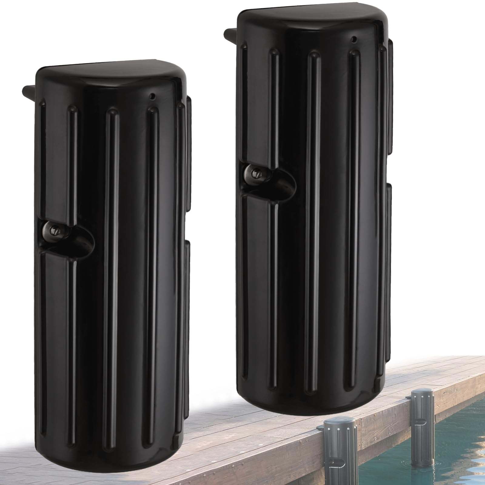 Photo 1 of OCEANBROAD Dock Bumpers 2 Pack, Boat Dock Bumpers for Edge & Side, Black, Marine Fender Guard with Stainless Steel Hardware, UV-Resistant PVC, Vertical Dock Protection for Straight Edge Installation