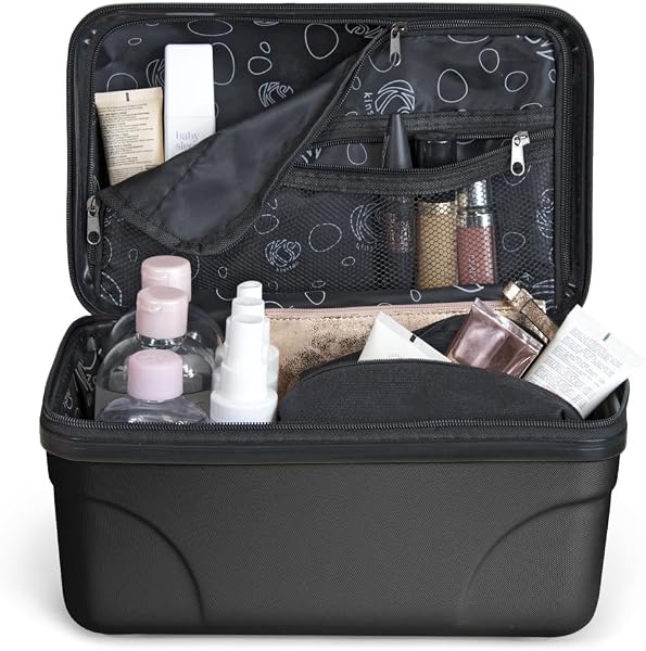 KINSTON Vanity Trousse de Toilette Cosmétiques, Rigide avec Poignée, Organisateur de Voyage, Boîte de Rangement - Grande capacité (Noir/Grand Modèle) - 5