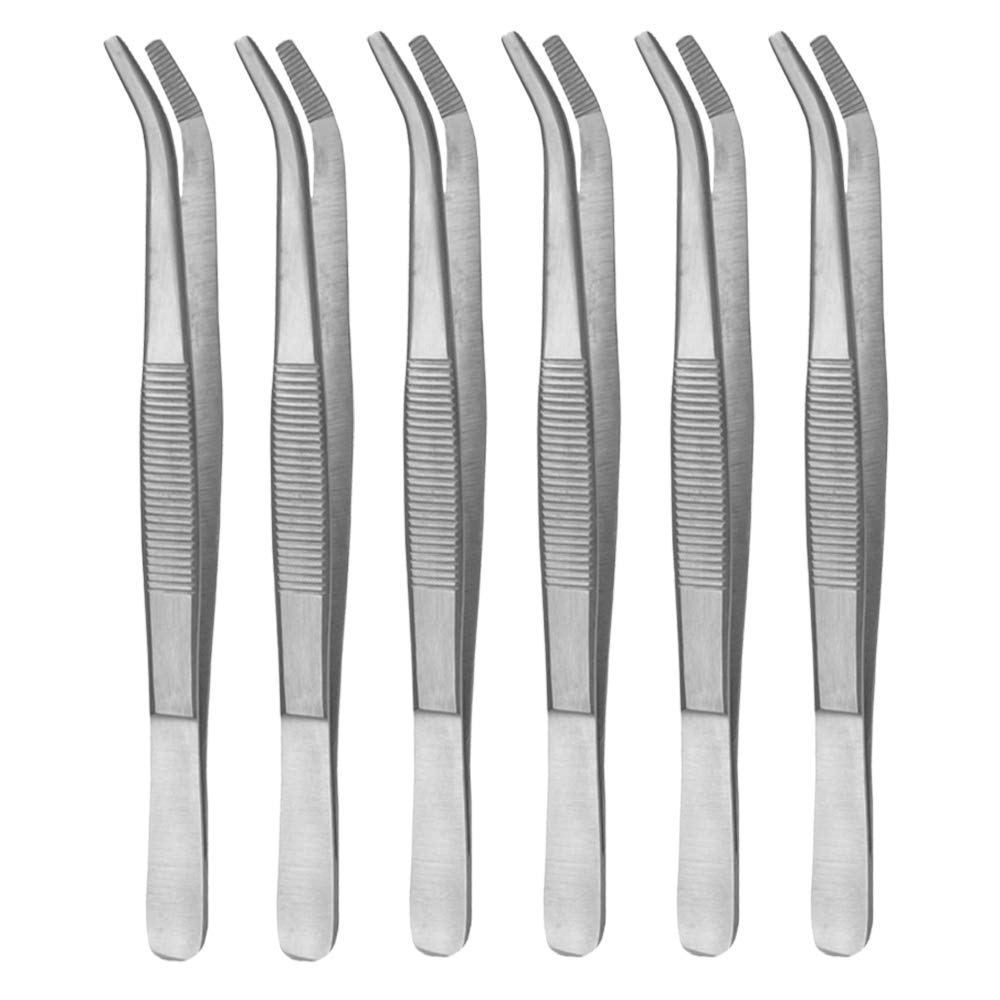 May – Juego de 6 Pinzas de terrario de 14 cm de Largo – Pinzas de alimentación – Pinzas de terrario – Acabado Curvado – Acero Inoxidable