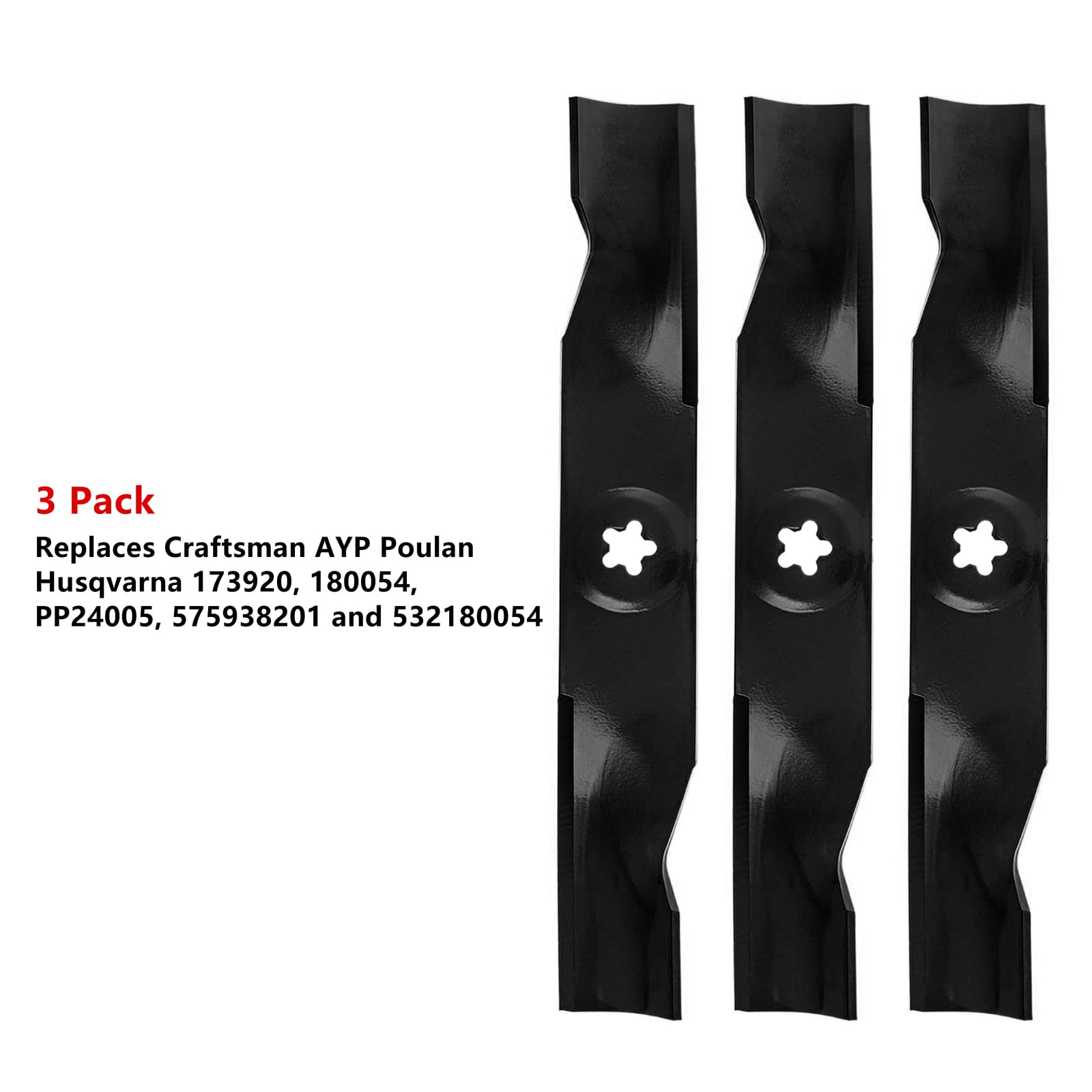 Parts Camp 532180054 - Cuchilla para cortacésped para muchos 121.9 cm, corte sustituye a 180054 173920 532180054 AYP Poulan Craftsman Husqvarna GTH YTH (juego de 3)