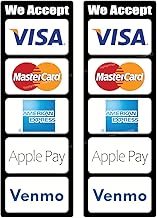 (2 pcs) We Accept Credit Card & Mobile Payment Service (8.00 x 2.70 inch) POS Cashier Signs Waterproof Stickers Compatible for Visa, MasterCard, AmEx, (Apple Pay & Venmo Compatible)