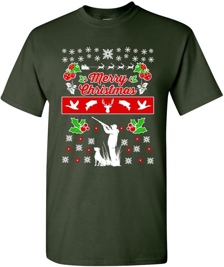 Merry Christmas Hunting Dog Animals Ugly Christmas Sweater DT Adult T-Shirt Tee
