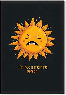 Framed Sad Sun Poster Canvas Print Art Funky Wall Art Painting Pictures Whimsical Dorm Room Wall Decor Home Decor I'm Not a Morning Person Art Print for Office Apartment (Black framed,12L X16W)