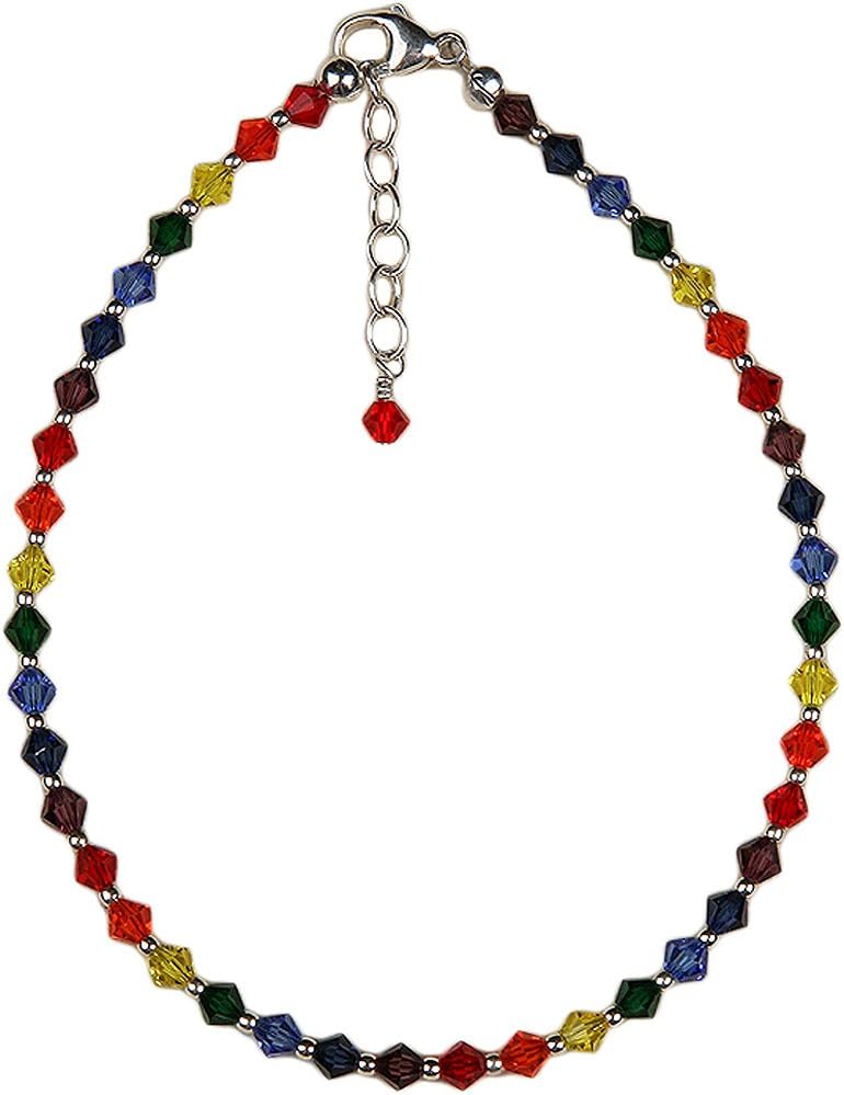 Anklet - Chakra Colors, Crystal Beads with Chain Extension