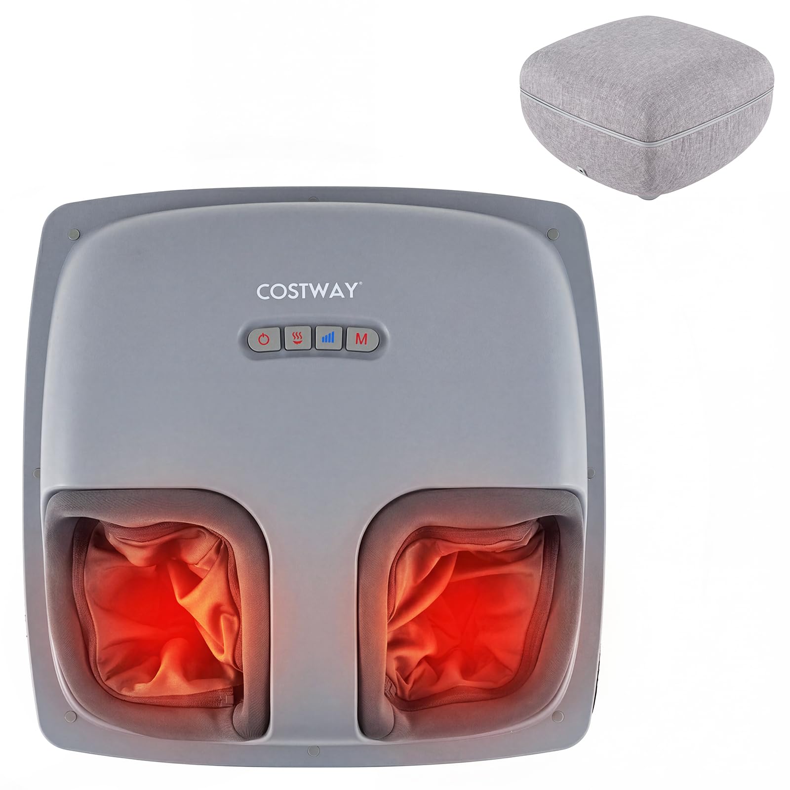 COSTWAY Shiatsu masażer stóp z funkcją ogrzewania, głębokie ugniatanie i kompresja powietrza, 2 w 1, ogrzewacz do stóp, taboret do siedzenia z timerem i osłoną przeciwpyłową, urządzenie do masażu