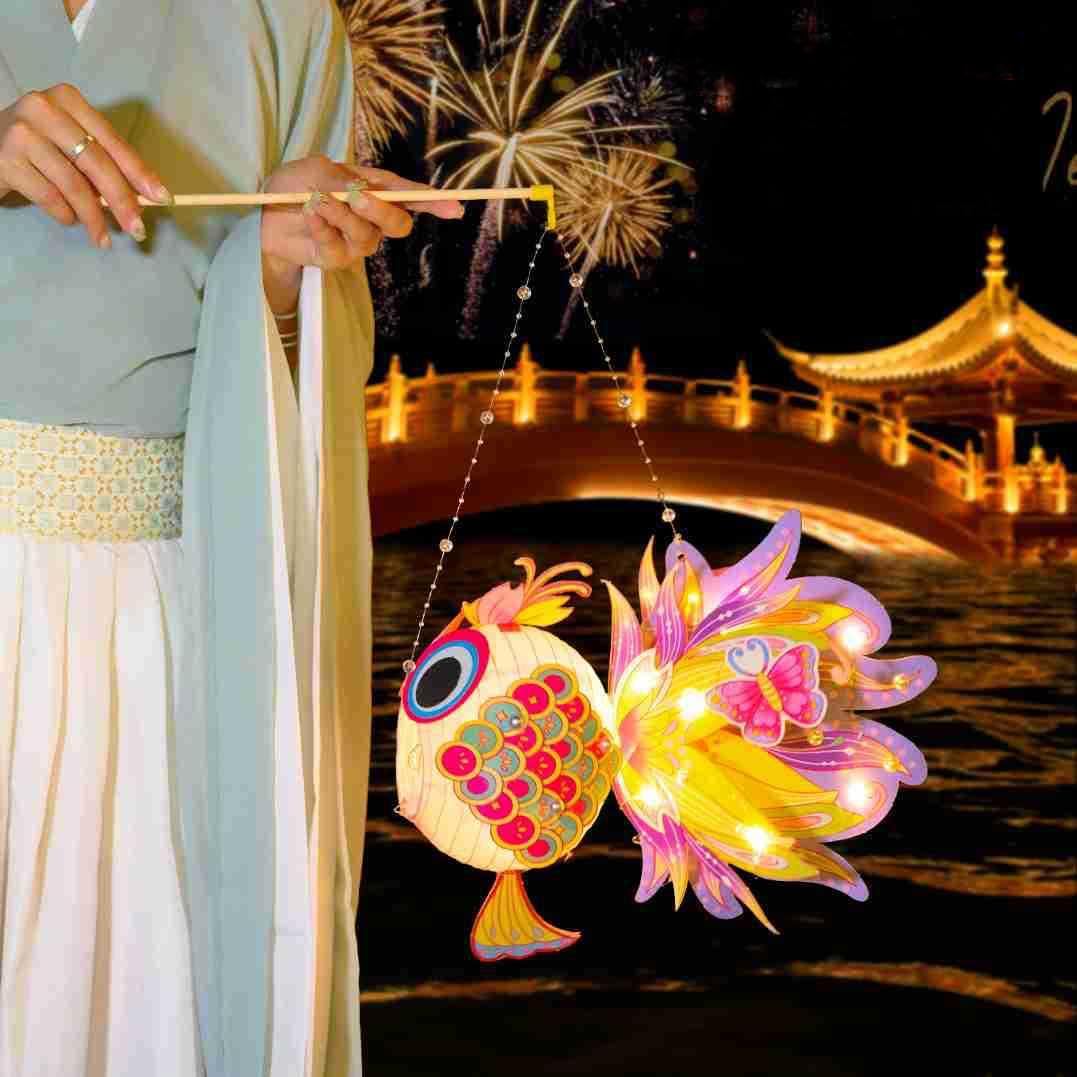 2pcs Cute Fish Chinese Hanging Paper Lanterns for Chinese New Year DIY Traditional Lantern Spring Festival Lunar New Year Decoration