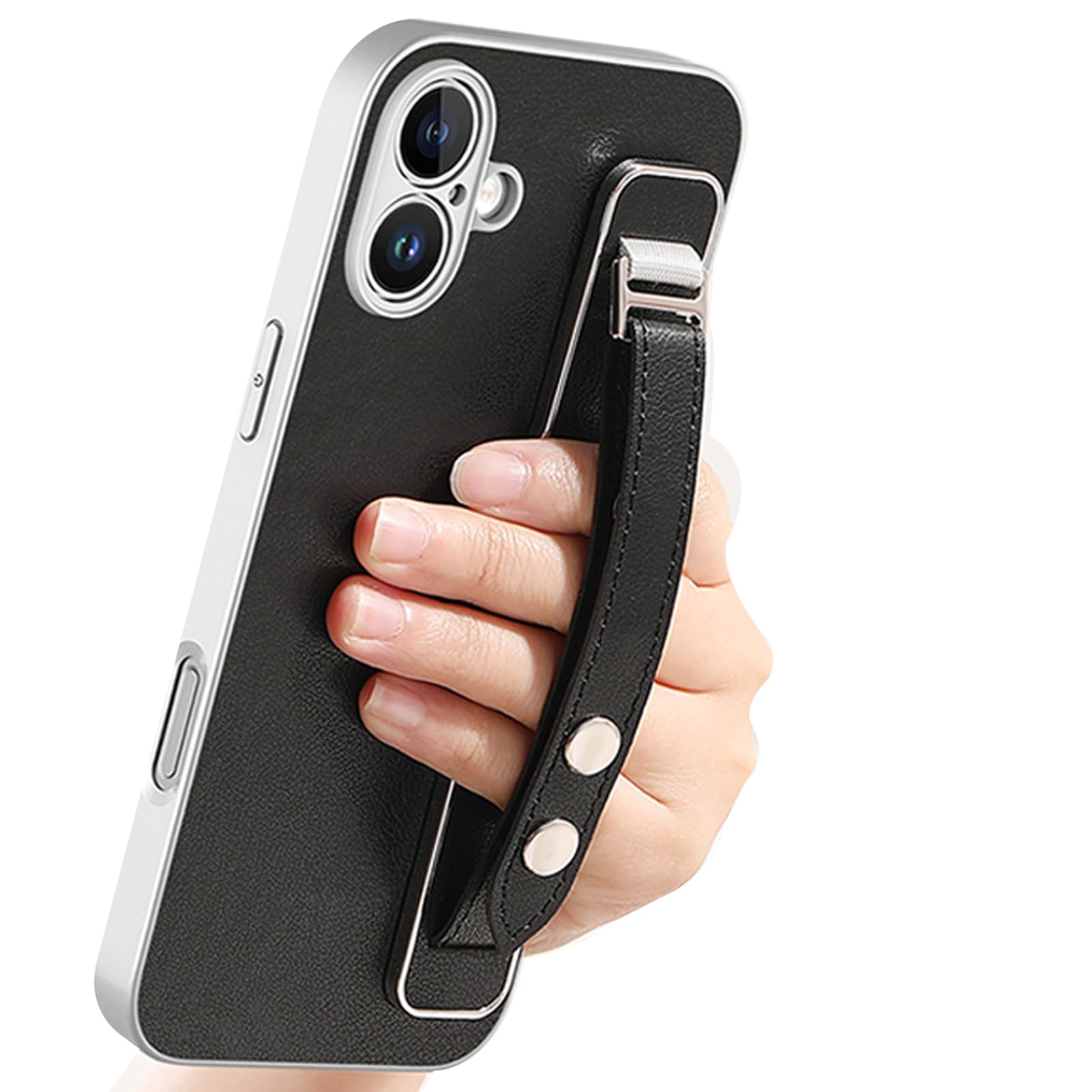 LUOTANL Slim Case for iPhone 17 Pro Max/17 Pro/Air/17, Wrist Strap Leather Plating Luxury Case Business Style Lens Shockproof Cover,Black,17