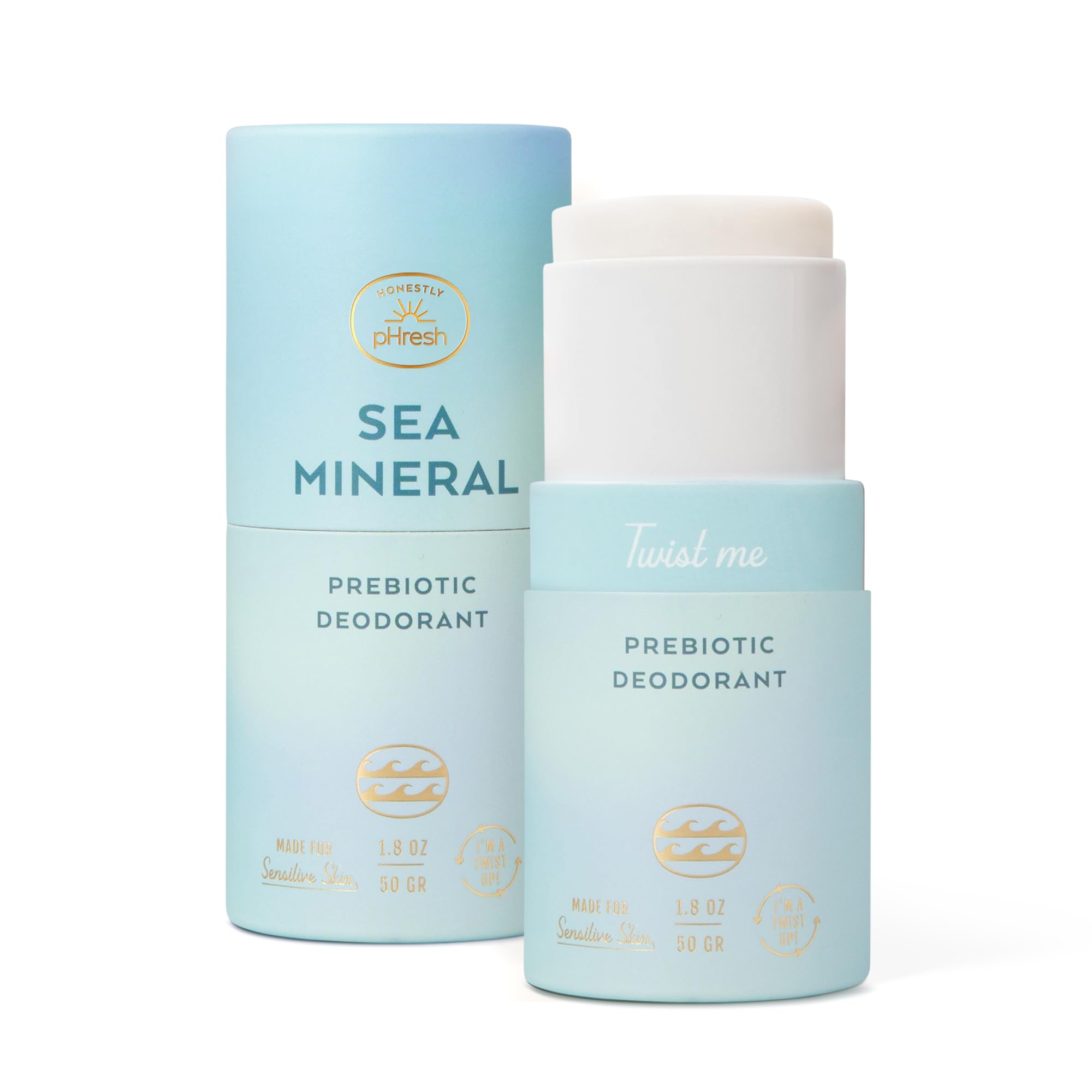 Twist-Up Deodorant | Baking Soda-Free, Prebiotic Formula | Aluminum-Free, Non-Irritating Deodorant Stick | All-Natural, Whole-Body Application | Glides On Clear - Sea Mineral