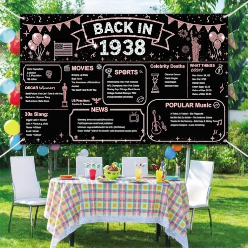 Image of BlissYard Rose Gold 80th Birthday Party Backdrop 71x43 Inch
