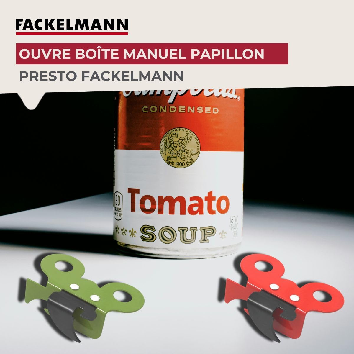 Fackelmann Ouvre-boîte Manuel 2 en 1 Acier Inoxydable 7,3 x 4,5 x 2,5 cm Rouge Vert