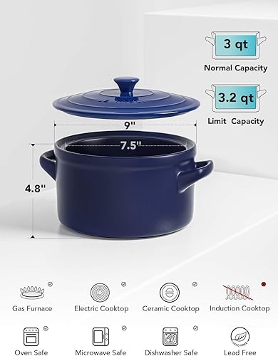 Miniatura 2 de LE TAUCI Horno holandés de 3 cuartos de galón para hornear pan, horno de pan de cerámica, olla holandesa pequeña con tapa para masa madre, sartén