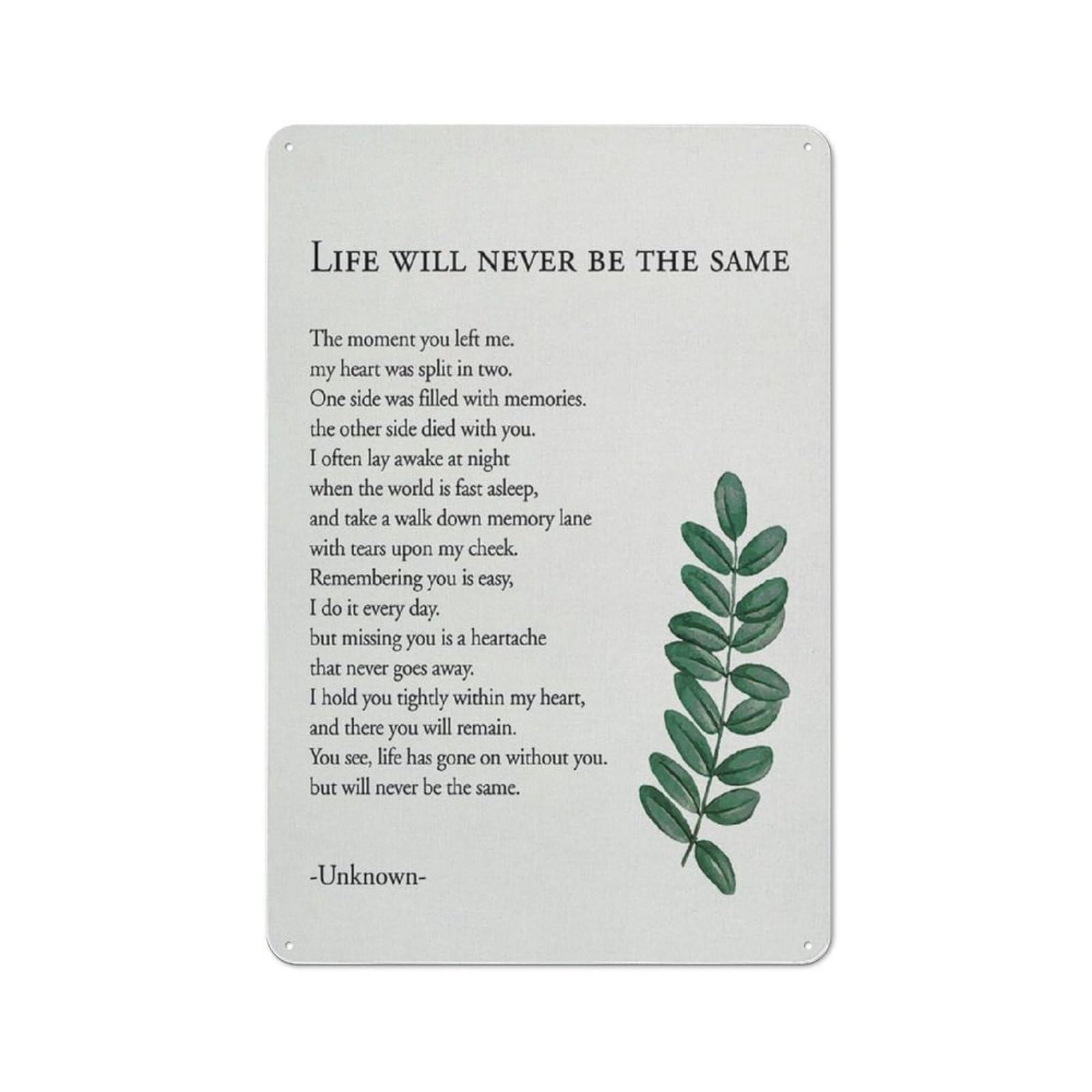 Acdoet Tin-14 Rustic Metal Tin Sign Memorial Bereavement Poem The Moment You Left Me Print Wall Art Home Office Decor Remembrance Poetry Painting Poster 8X12 Inch