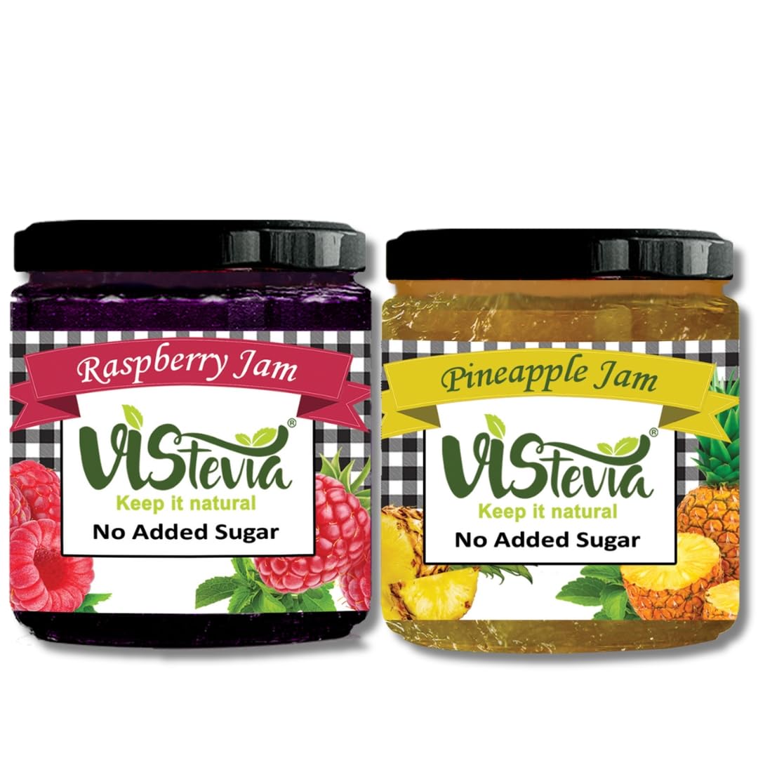 Vistevia Sugar Free Raspberry & Pineapple Jam, Diabetic and Keto Friendly - Sweetened Naturally with Stevia, More Than 60% Fruit Content - Tastes Delicious - Pack of 2 (220 * 2GM) (B09QL2VZWX) Amazon Price History, Amazon Price Tracker