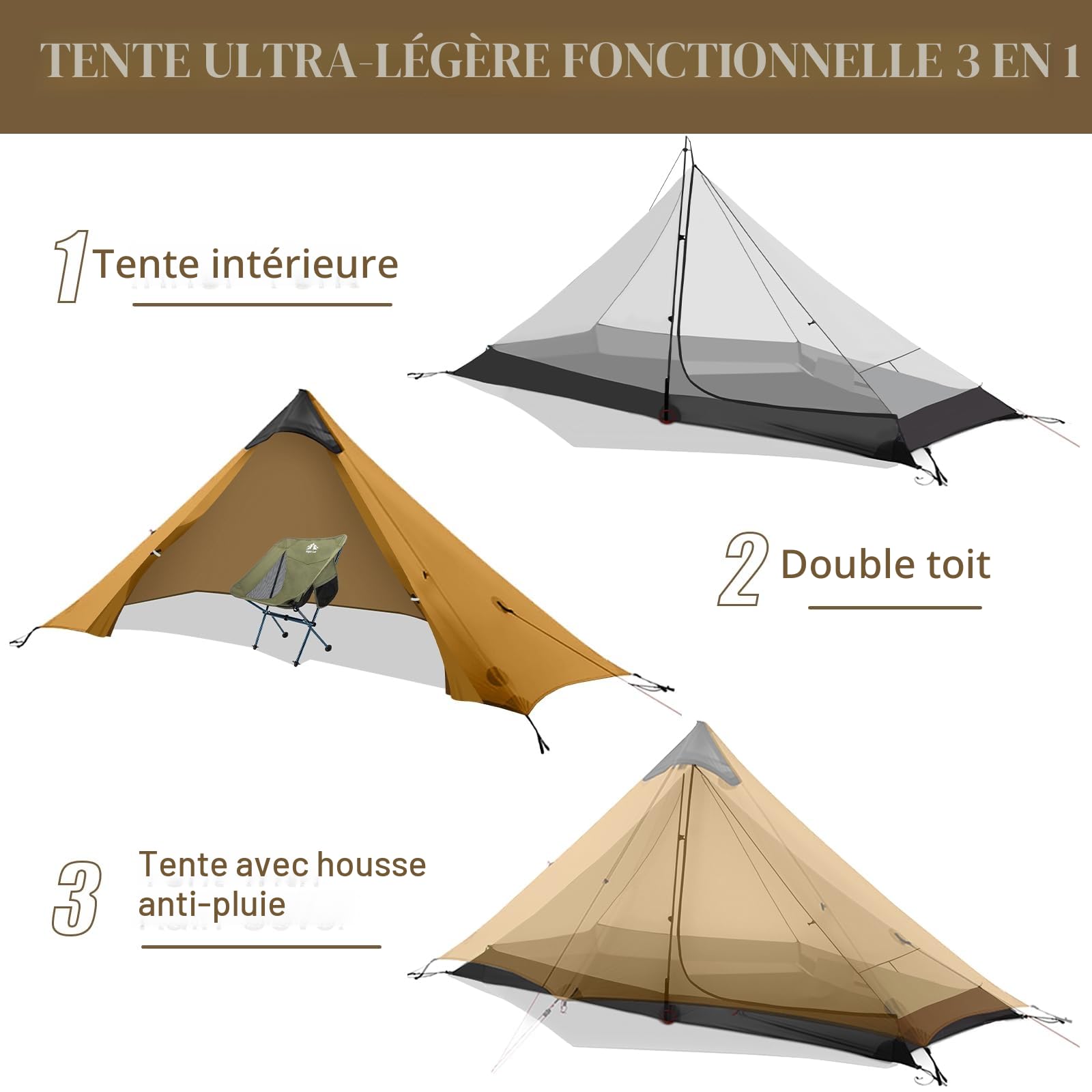 Night Cat Tente Ultra Légère: 1 Personne Imperméable Legere Tente de Randonnée pour Camping Trekking Montage Facile