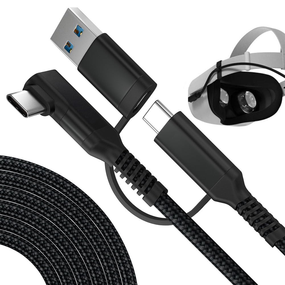 Link Cable for Oculus Quest 2, 19 FT 2 in 1 High-Speed PC Data Transfer Link Cable, Fast Charging USB 3.1 Gen2 to USB C Cable for Virtual Reality Headset and PC Gaming (Black Woven)