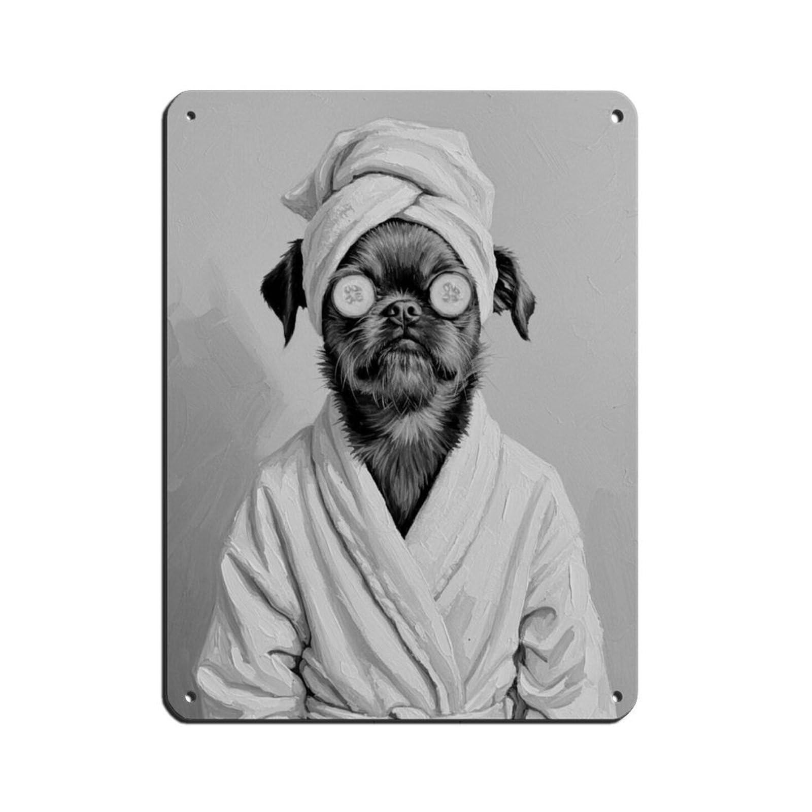 Brussels Griffon Bathroom Spa Art, Dog in Bathrobe Tin Sign Vintage Metal Pub Club Cafe Bar Home Wall Art Decoration Poster Retro 12x16inch(30x40cm)
