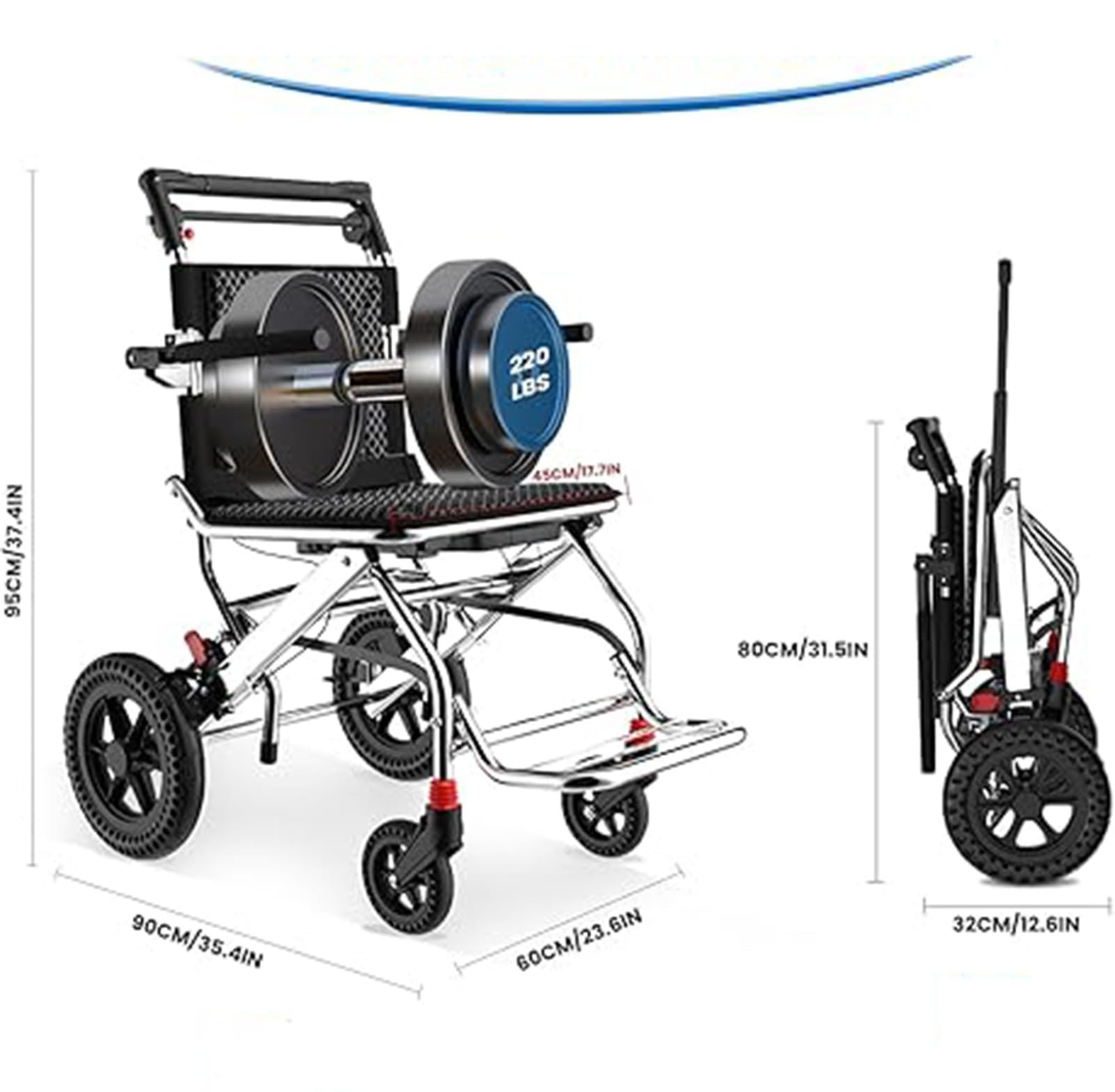 Silla De Ruedas,Silla De Ruedas Plegable Ligera Silla De Ruedas Portátil Plegable con Freno De Mano Silla De Ruedas De Aluminio para Adultos Y Personas Mayores A