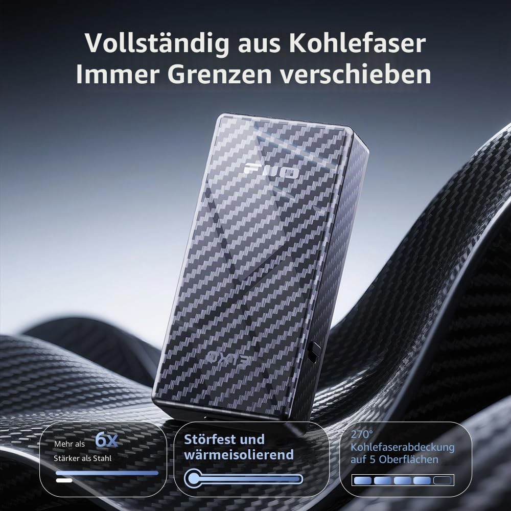 FiiO QX13 tragbarer DAC-Verstärker, ES9027PRO 8-Ch DAC, 900 mW × 2, XMOS 16-Core, 10-Band EQ, Kohlefaser-Körper, Farbdisplay (schwarz)