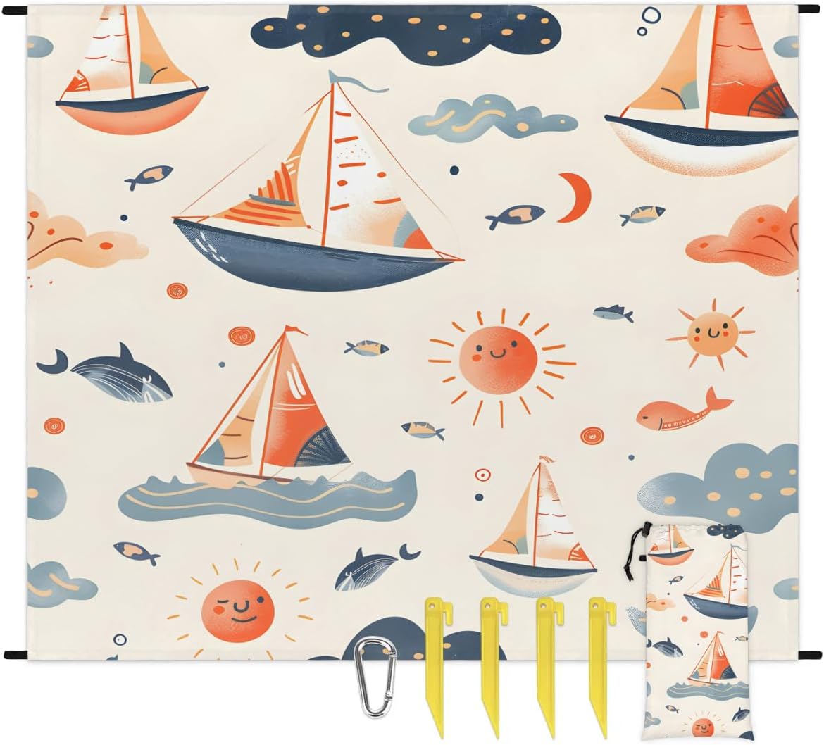 Honeybaby Beach Blanket Waterproof Sandproof Excavator Working Beach Mat Sand Free 59''×68'' Lightweight Portable Outdoor Blanket for Picnic Camping Travel Hiking