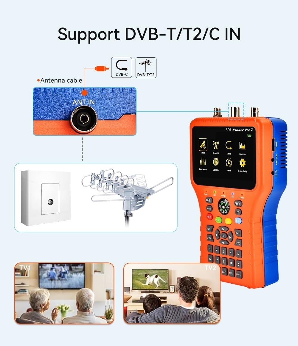 Misuratore di segnale via cavo satellitare e terrestre V8 DVB-S2X/S2/S/T2/T/C Trova satellite TV portatile Visualizzazione chiara
