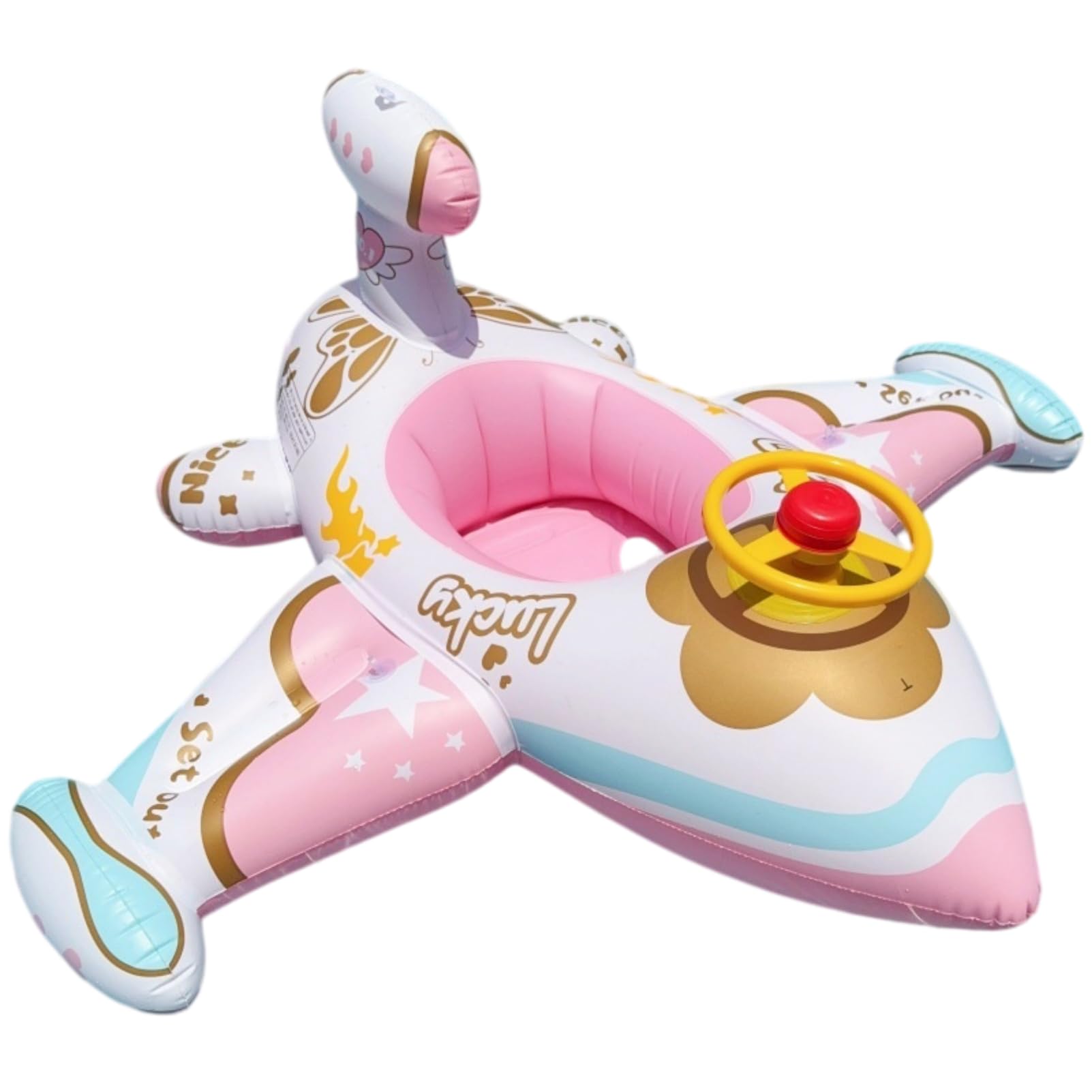 Baby Pool Float, Inflatable Plane Kids Floating Rings with UV Sunshade Canopy, PVC Float Trainer for Babies and Kids, Perfect Swim Pool for Boys and Girls