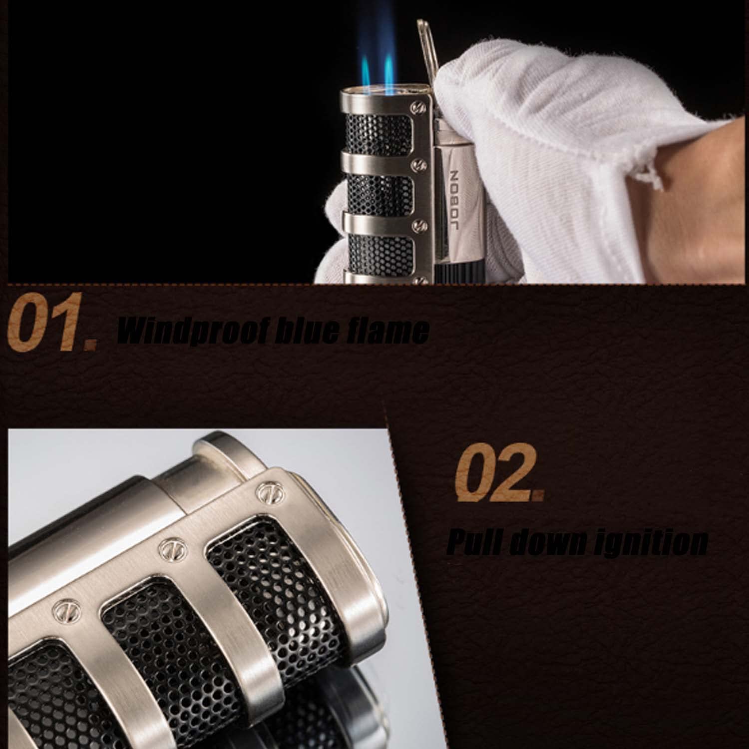 Paquet de 4 Briquets Torche Triple Jet Coupe-Vent Réglable avec Cigare Punch Gadgets Rechargeables pour Hommes Idées Cadeaux, Vente en Gros
