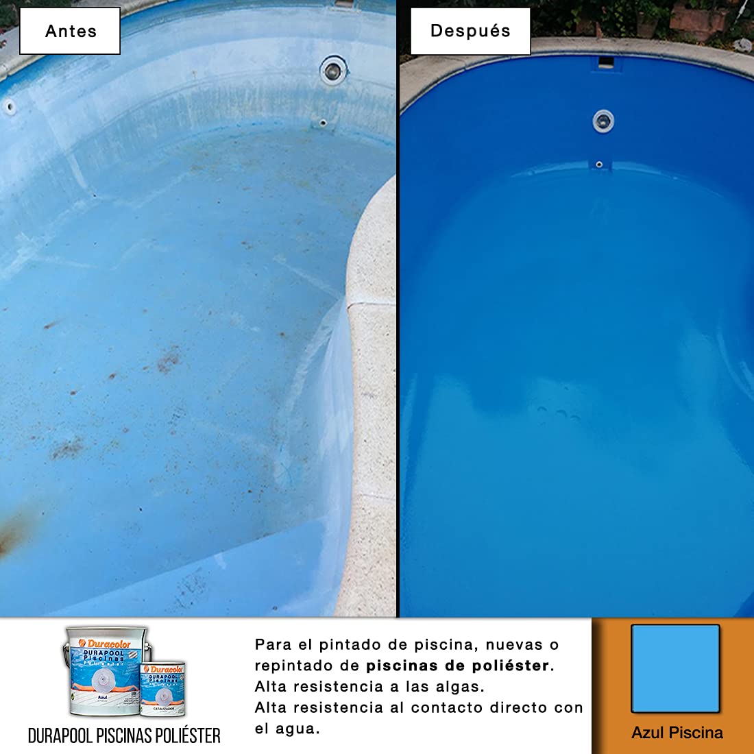 Pack de Pintura Durapool para Piscinas de Poliéster + Catalizador - Color Azul - Formato 3 Litros + 750 ml. - Pintura de Poliuretano para Piscinas - Acabado Brillante