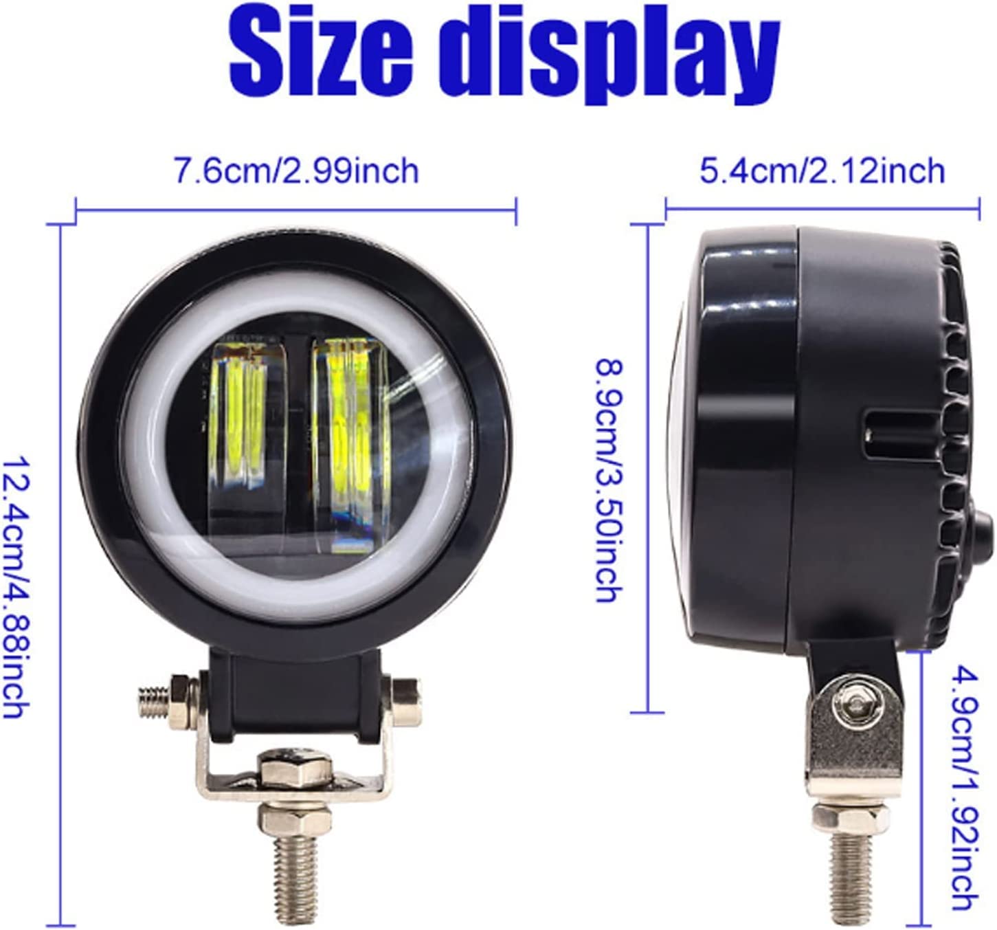 Biqing 2 luci aggiuntive per moto con ambra Angel Eye, rotonde da 3 pollici, 20 W, fari LED per motociclette anteriori 12 V/24 V, faro di lavoro, fendinebbia, luci di giorno per motociclette, DRL, con