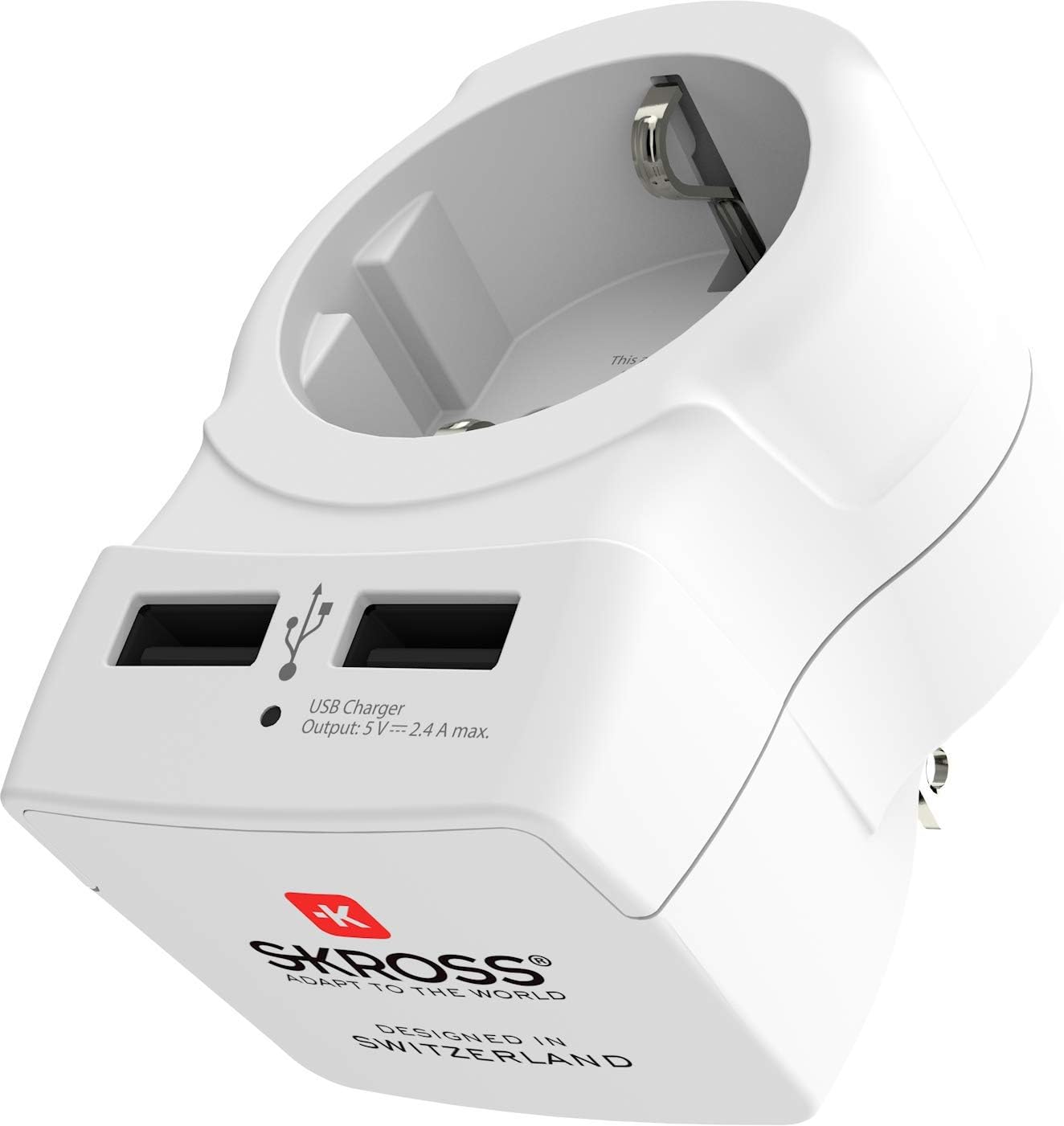 SKROSS | 1.500281 | USB da Europa a USA | Adattatore da viaggio da Europa a USA, 2 USB 5 V/2,4 A – Voltaggio e potenza 100 V – 1500 W/250 V – 3750 W – Protezione anti-shock