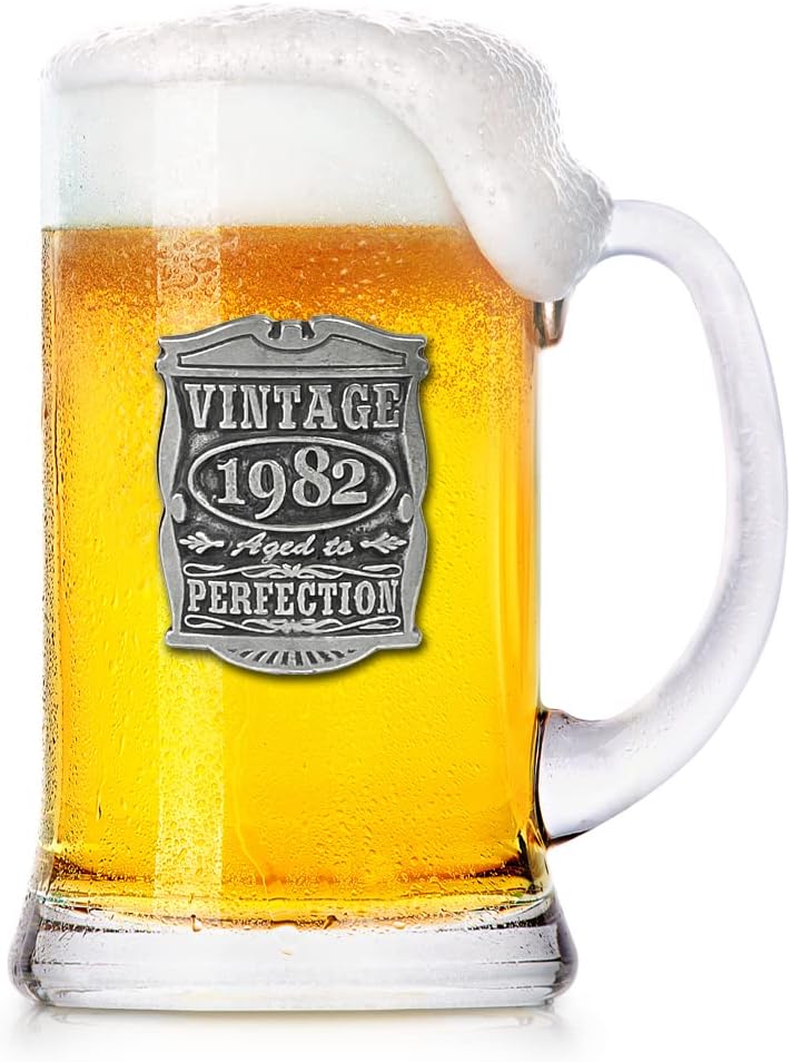Black Friday - 80% OFF English Pewter Company 1 Pint Vintage Years 1982 40th Birthday or Anniversary Beer Mug Glass Tankard - Unique Gift Idea For Men [VIN032]