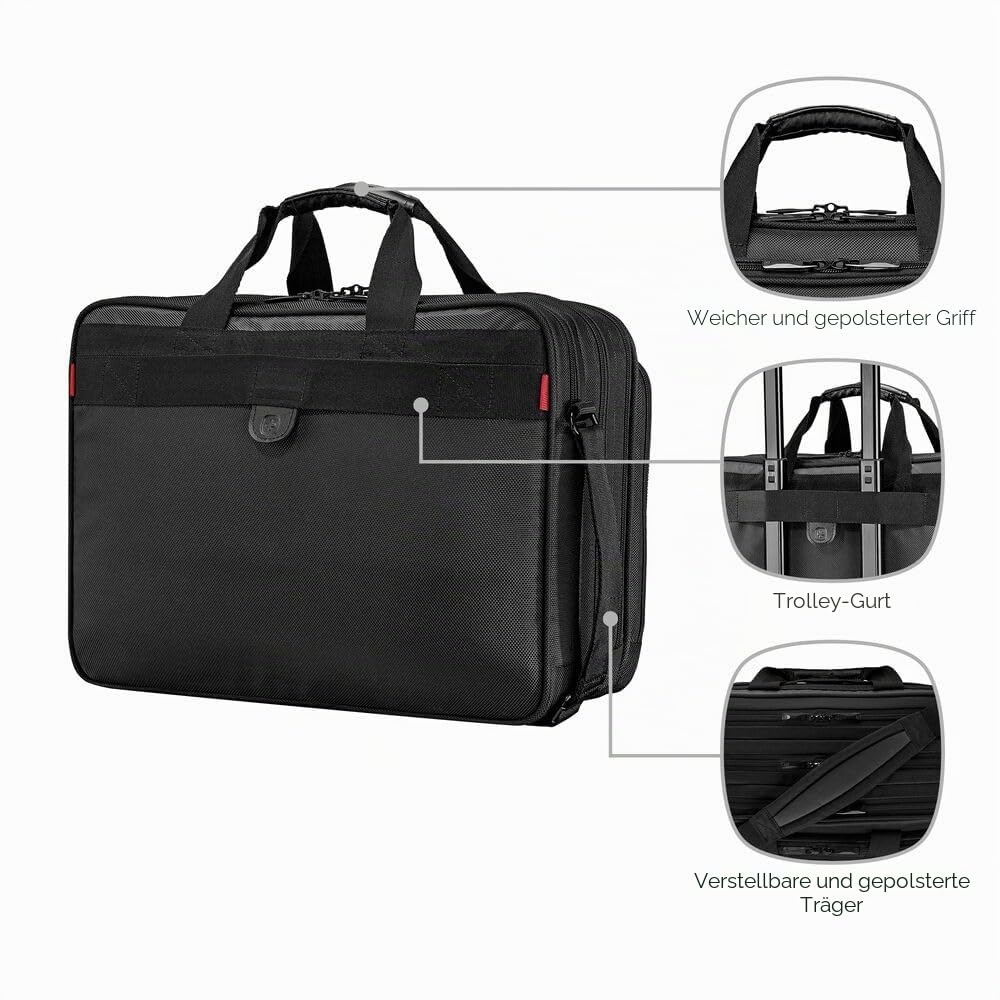 WENGER Synergy Laptop-Tasche, Aktentasche mit Notebookfach, Organizer, Büro, Business, Reisen, Schwarz