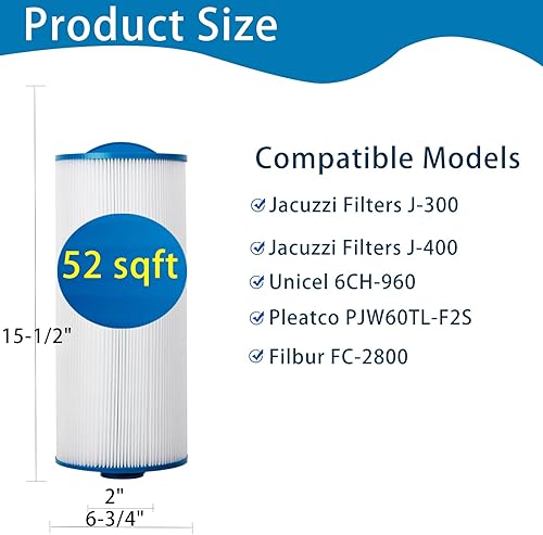 Miniatura 2 de Filtro de spa 6CH-960 reemplaza a los filtros de jacuzzi J-300 J-400, Unicel 6CH-960, PJW60TL-F2S, Filbur FC-2800, 6540-476, 6540-383, filtro de