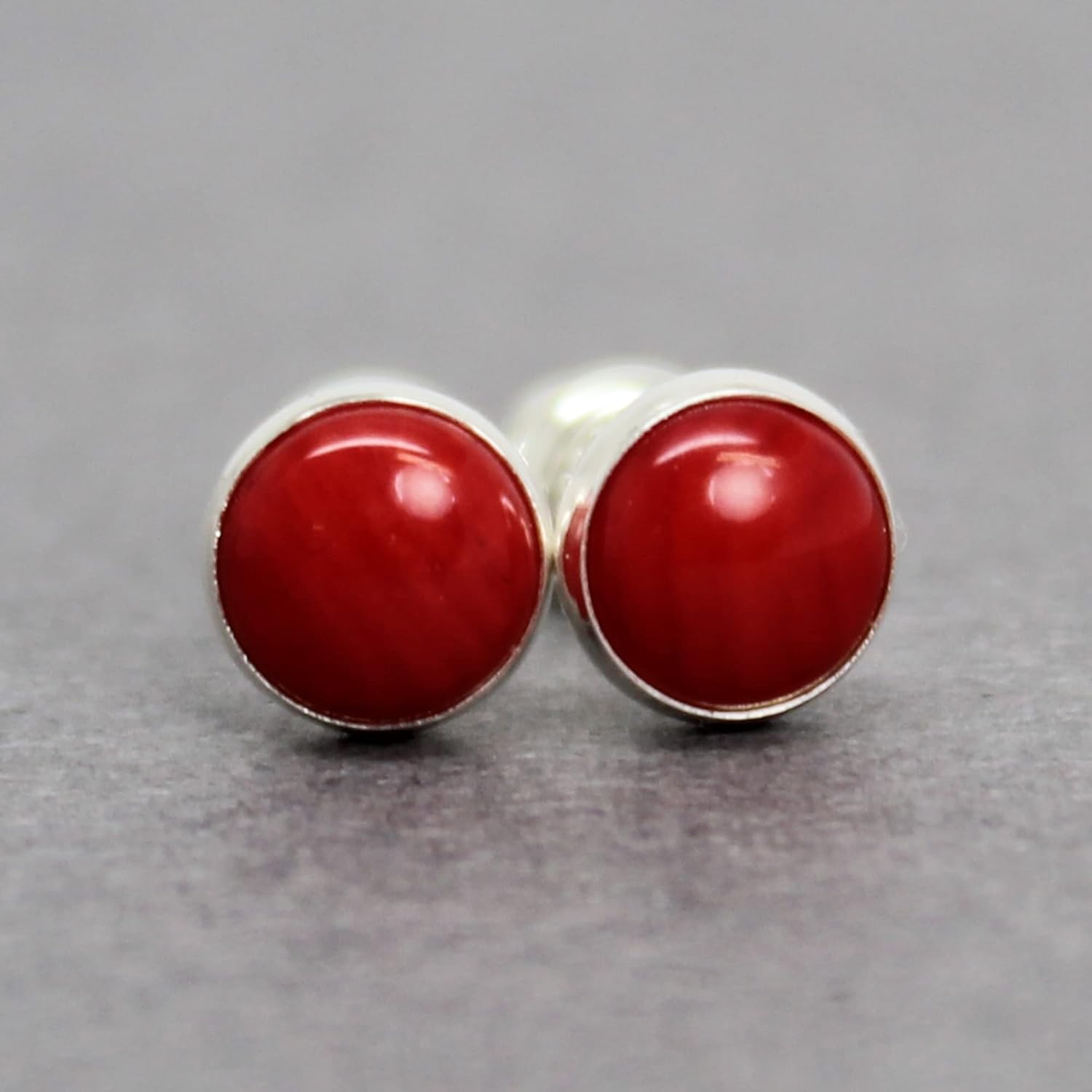 6mm Gemstone Stud Earrings for Women and Girls, Round Bezel 925 Sterling Silver