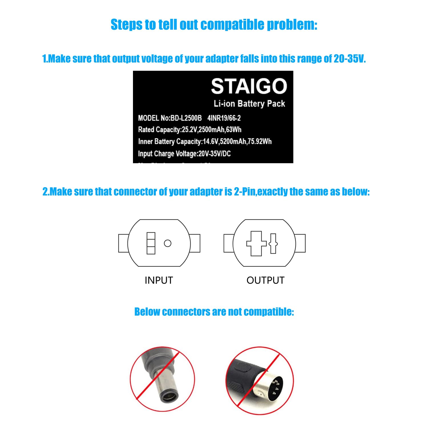 STAIGO Batería para Reclinador Eléctrico con Pantalla LED para Muebles Reclinables, Sofá, Sillón Elevador, Recargable Inalámbrica para 2-Pin Movimiento Eléctrico [25.2V 2500mAh]