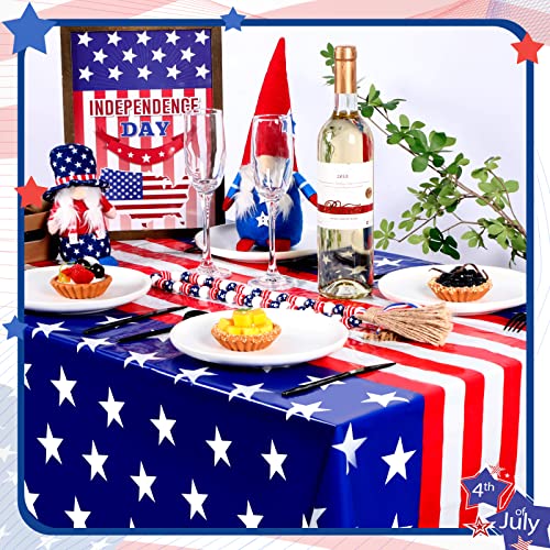 Image of Newwiee 3 Pcs 4th of July Patriotic Tablecloth Disposable American Flag Tablecloth 54x108 Plastic Red White Blue Independence Day Rectangle Table Cover 250th Decoration (American Flag Style)
