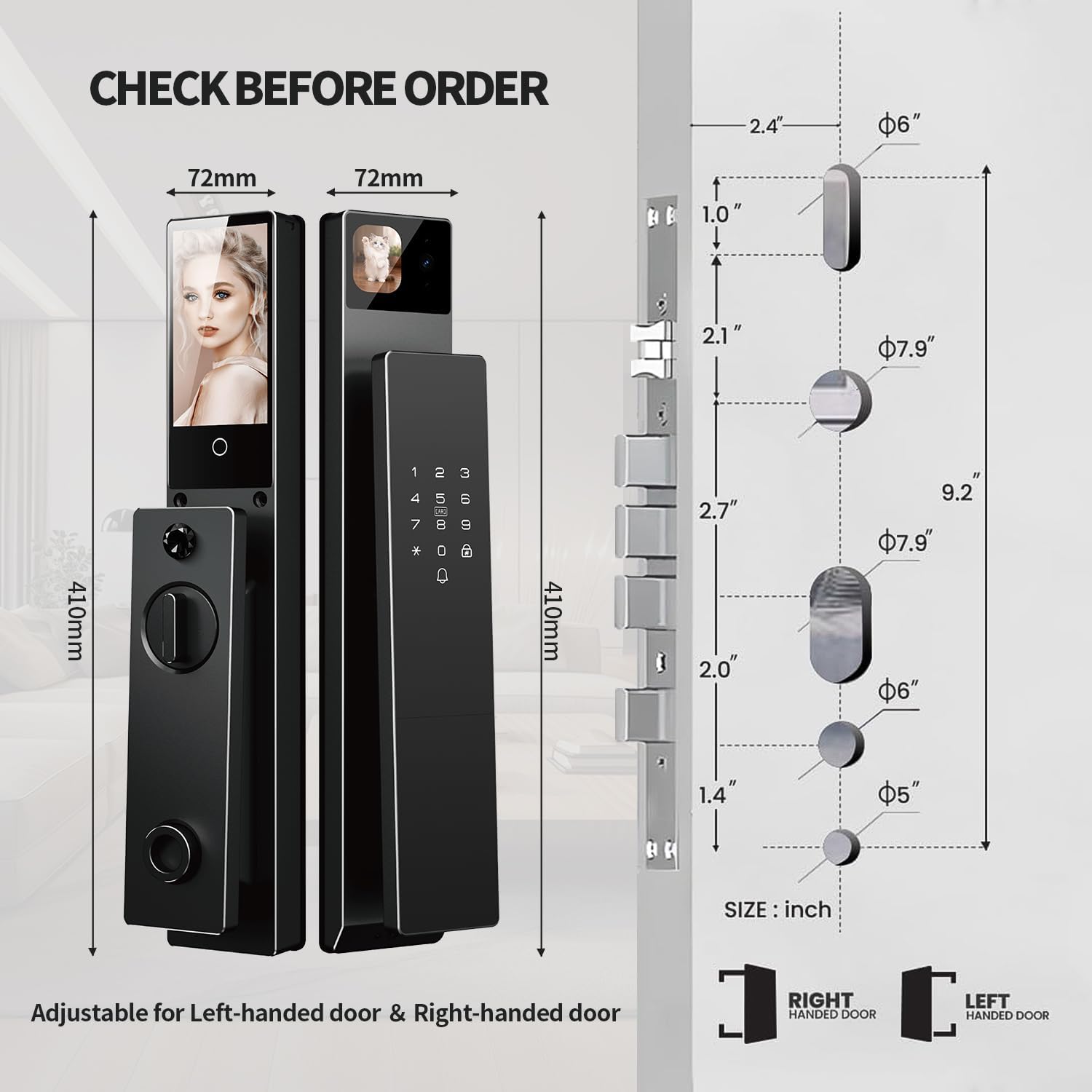 Sophies 3D Face Recognition Smart Lock with Palm Vein Detection & Video Camera - WiFi-Enabled Fingerprint Mortise Lock with Doorbell & App Control for Keyless Entry for Front Doors
