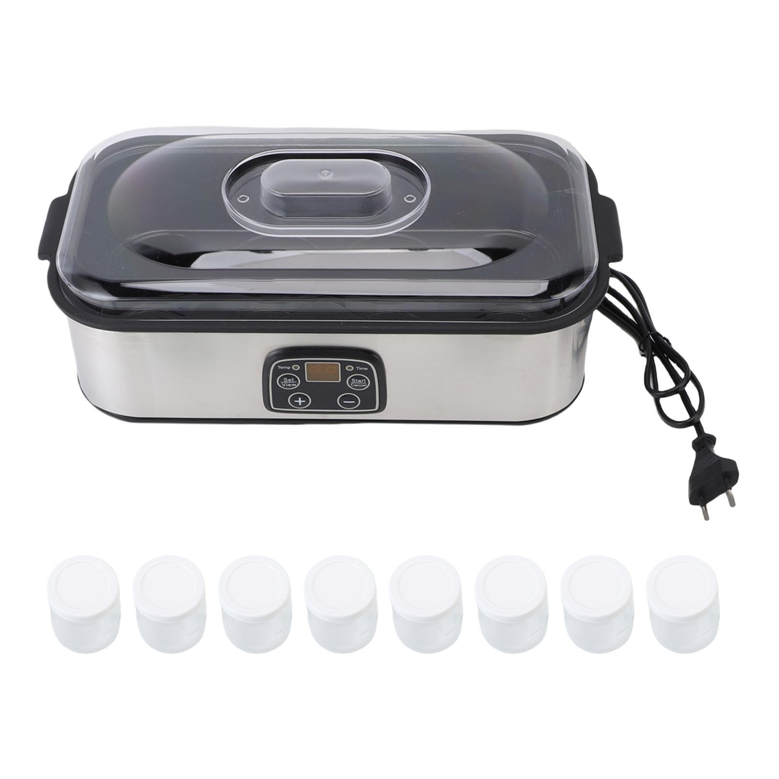 Fdit Máquina Yogurtera Automática 8 Tarros de Vidrio 180ml Cada Temporizador 48H Pantalla LCD Acero Inoxidable Control Automático de Temperatura para Yogur Casero (Enchufe europeo 220V)