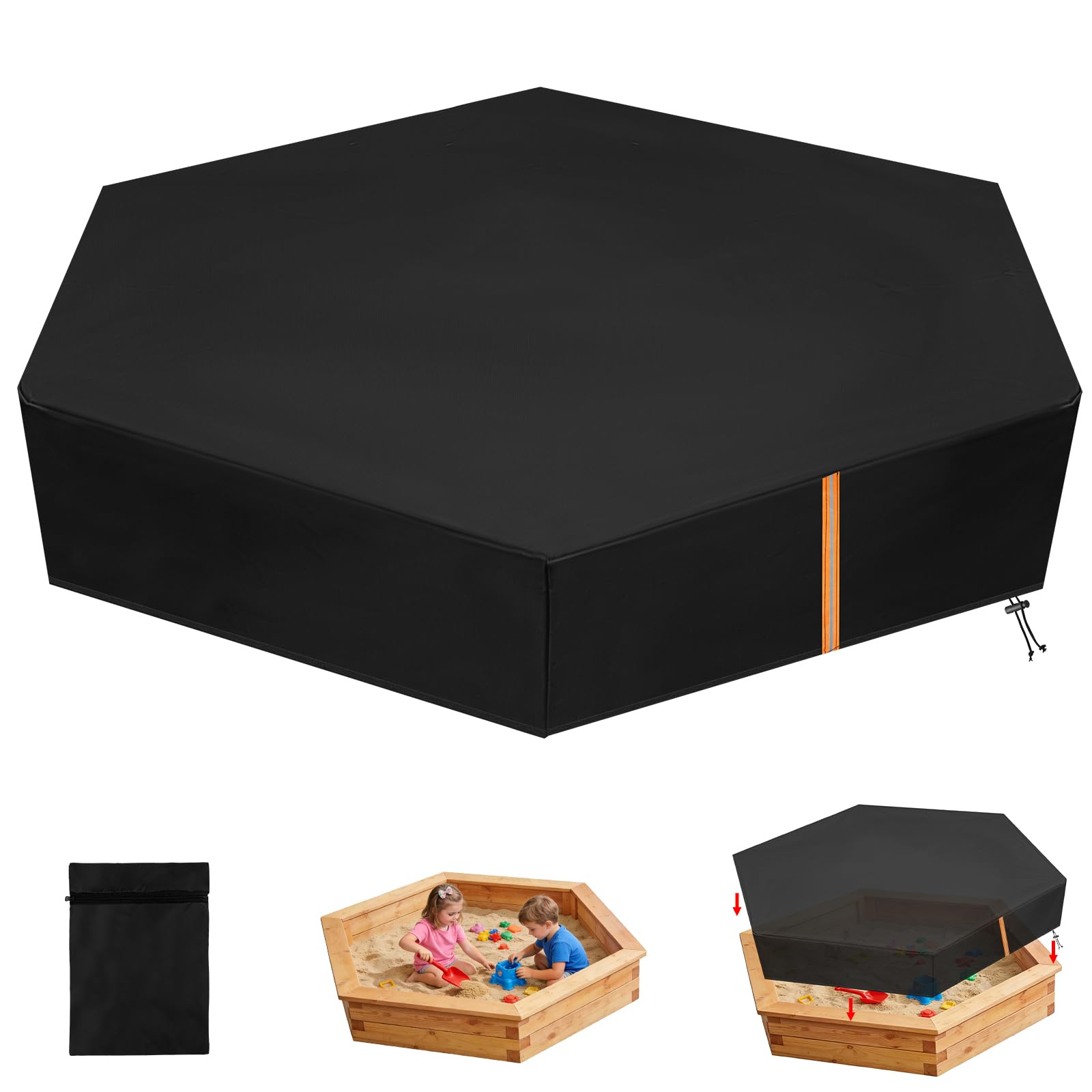 AOOWU Sandbox Cover, Hexagonal Sandpit Cover, Waterproof Sand Box Covers, Outdoor Sand Pit Cover with Drawstring, Garden Sandpit Cover, Garden Bathing Pool Sun Shade (180x150x20cm) — image 1
