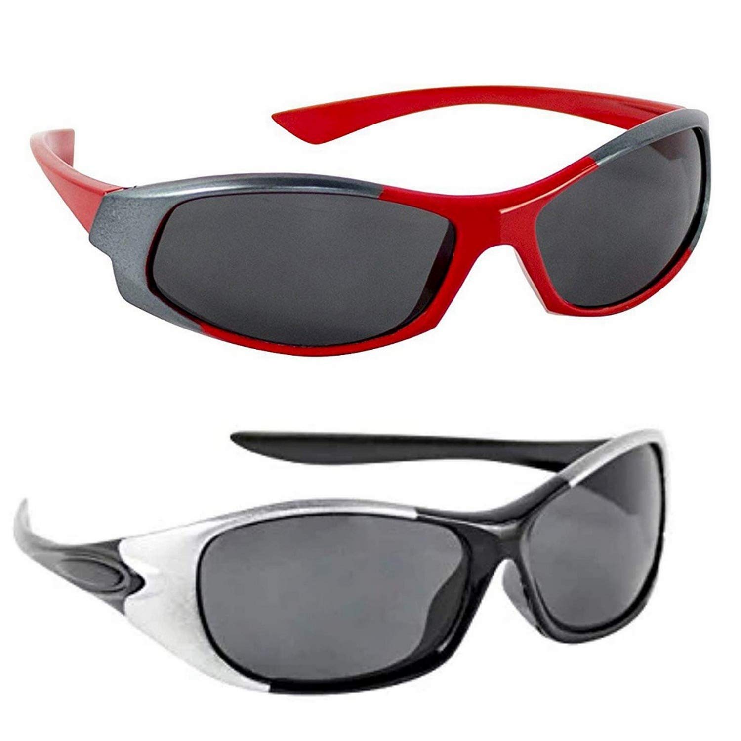 DervinBoy's And Girl's Wrap Around Non-Polarized Sunglasses Black Frame, Black Lens (3-6 Years) - Pack Of 2