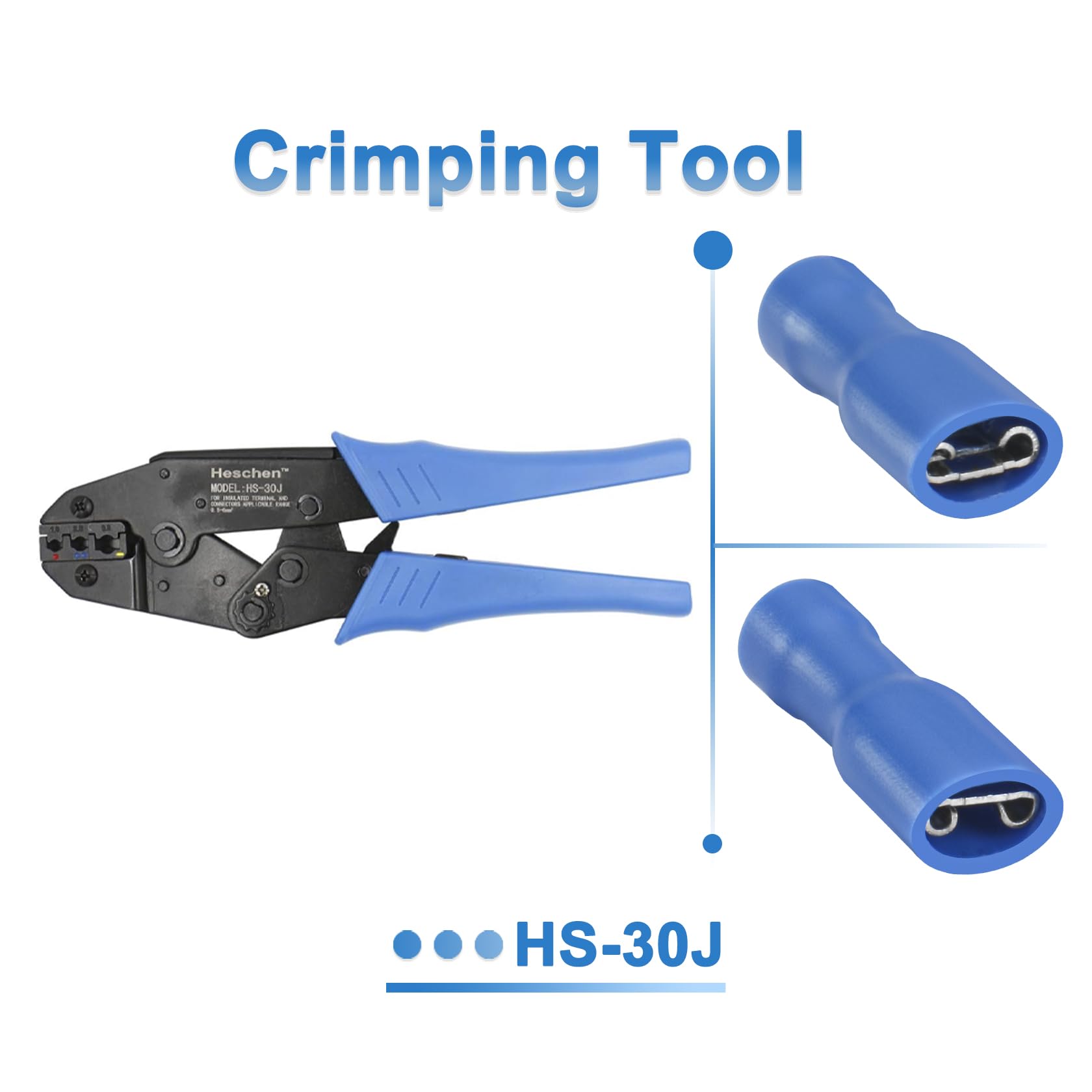 Heschen 100 morsetti per cavo femmina a sgancio rapido in vinile, completamente isolati, FDFD2-187, 4,8 x 0,5 mm, per 1,5-2,5 mm² (16-14 AWG), colore blu, confezione da 100 pezzi