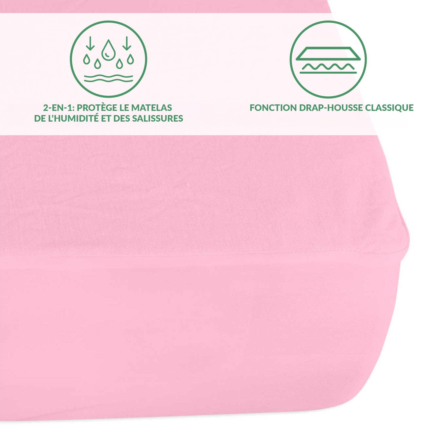 Protector de Colchón 160 x 200 cm - Protector de Cama Impermeable - Sábana Bajera Ajustable - Antihumedad - Funda de Colchón Jersey Transpirable de Mezcla de Algodón - Rosa Claro