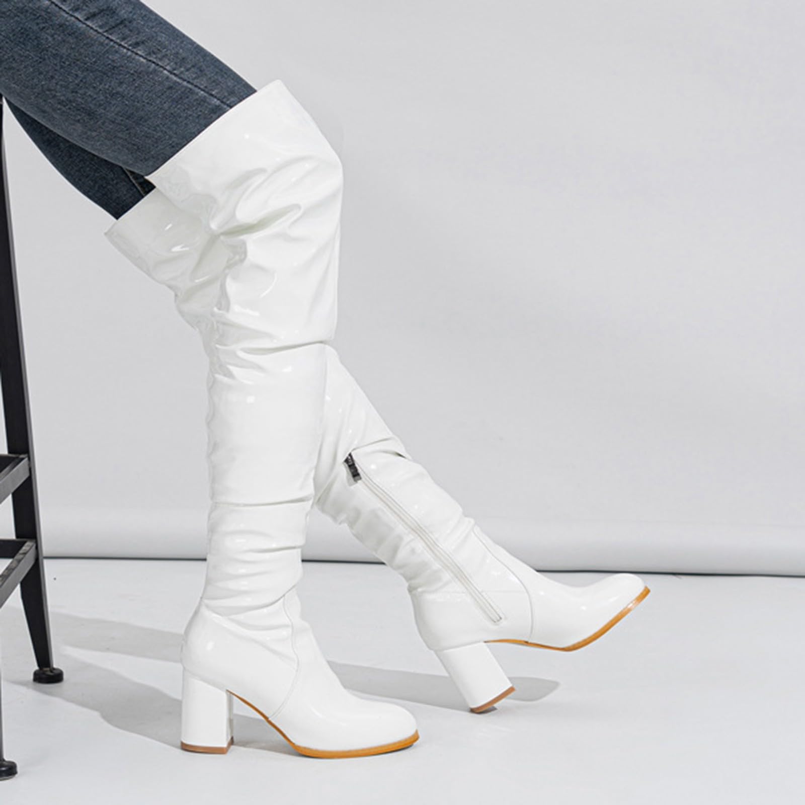 Donne sopra il ginocchio Tacchi alti plateau Stivali Alti Stivali Inverno Lungo Basic Stivali Con Cerniera Basic Size Coscia Scarpe Alte Tacco Lungo Stivali